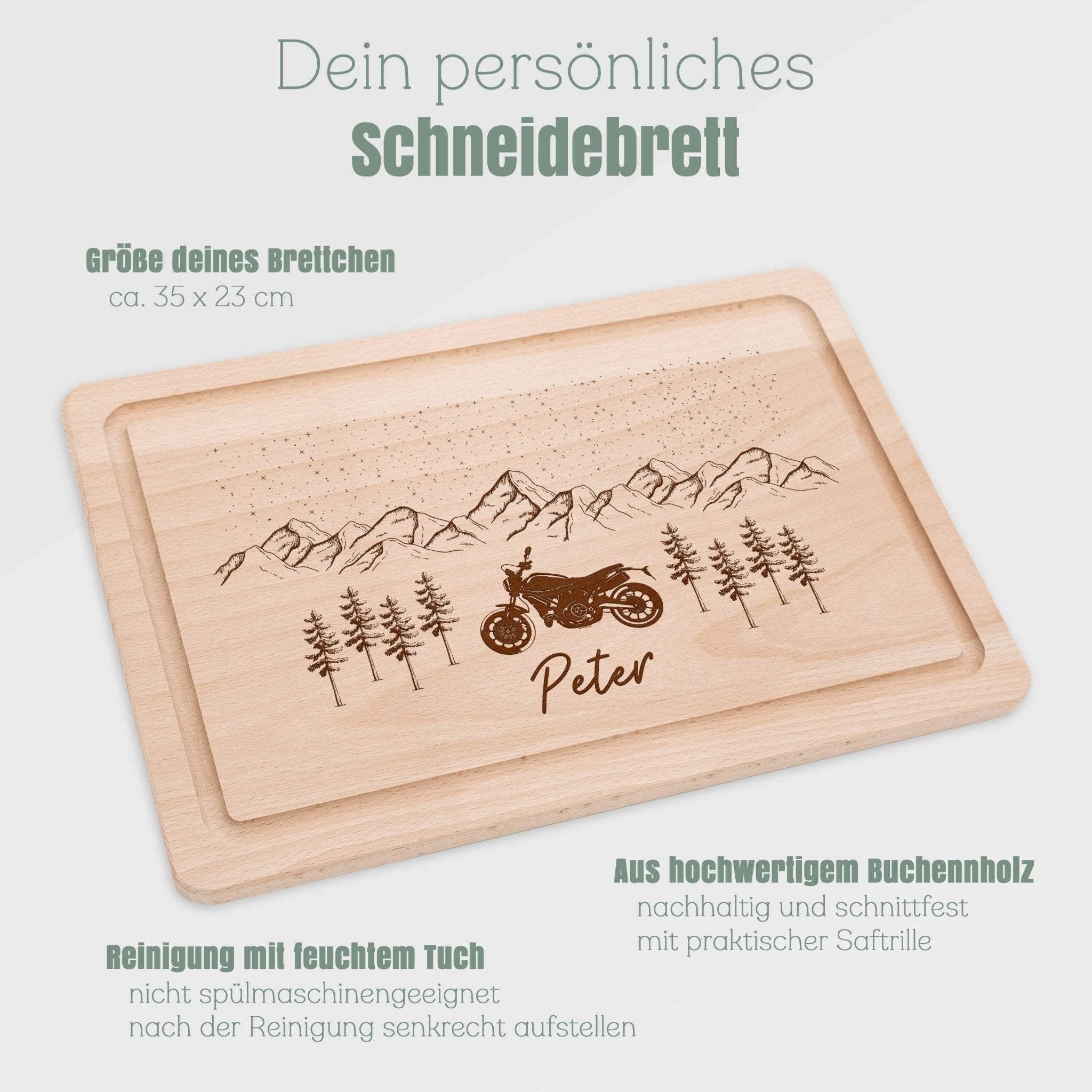 Schneidebrett mit Saftrille - Berge und Motorrad - Abenteuernah