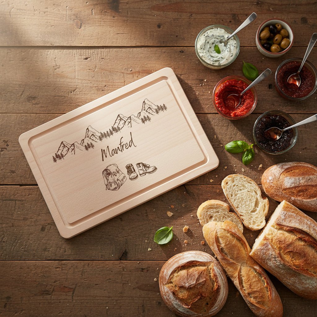 Schneidebrett mit Saftrille - Wanderausrüstung mit Bergen - Abenteuernah