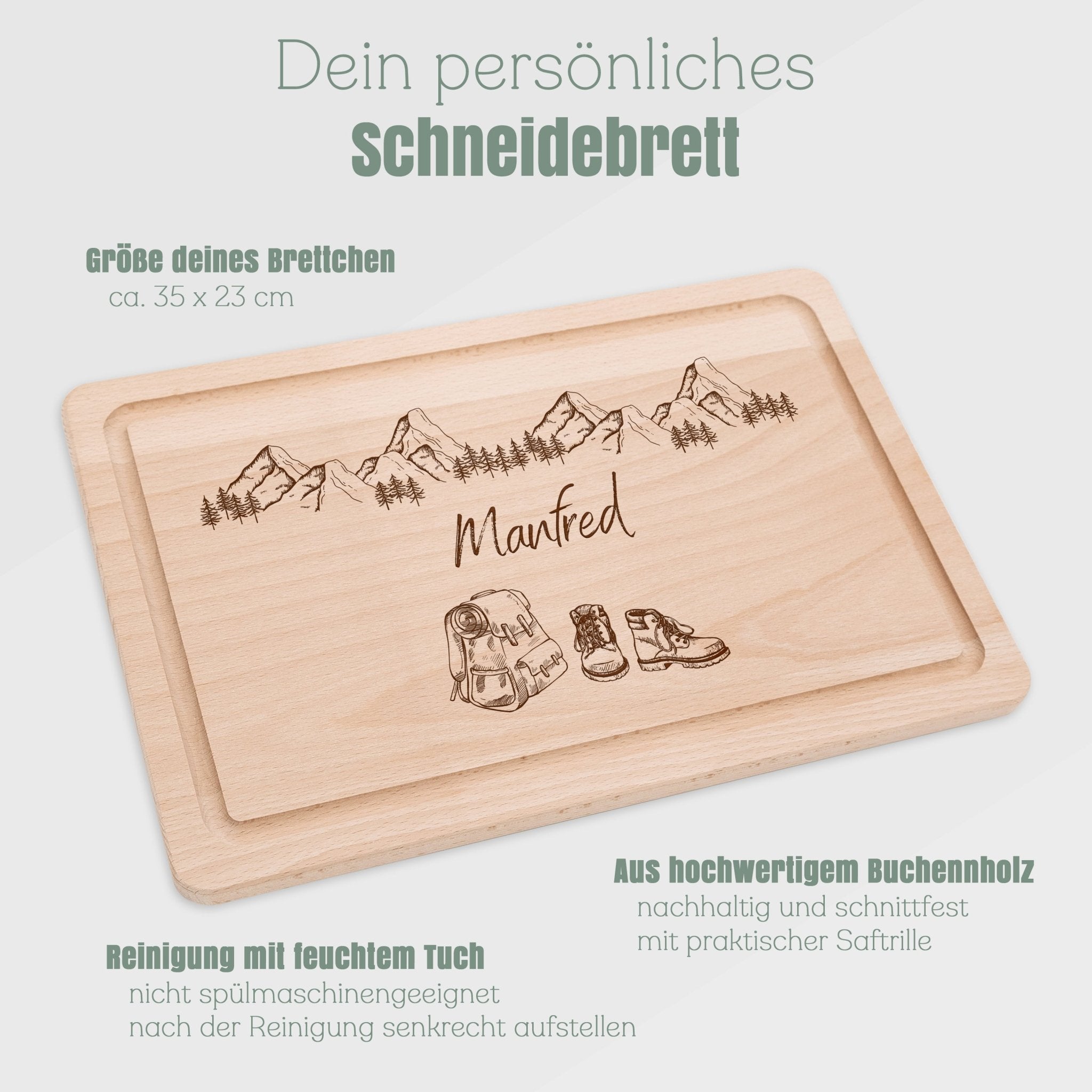 Schneidebrett mit Saftrille - Wanderausrüstung mit Bergen - Abenteuernah