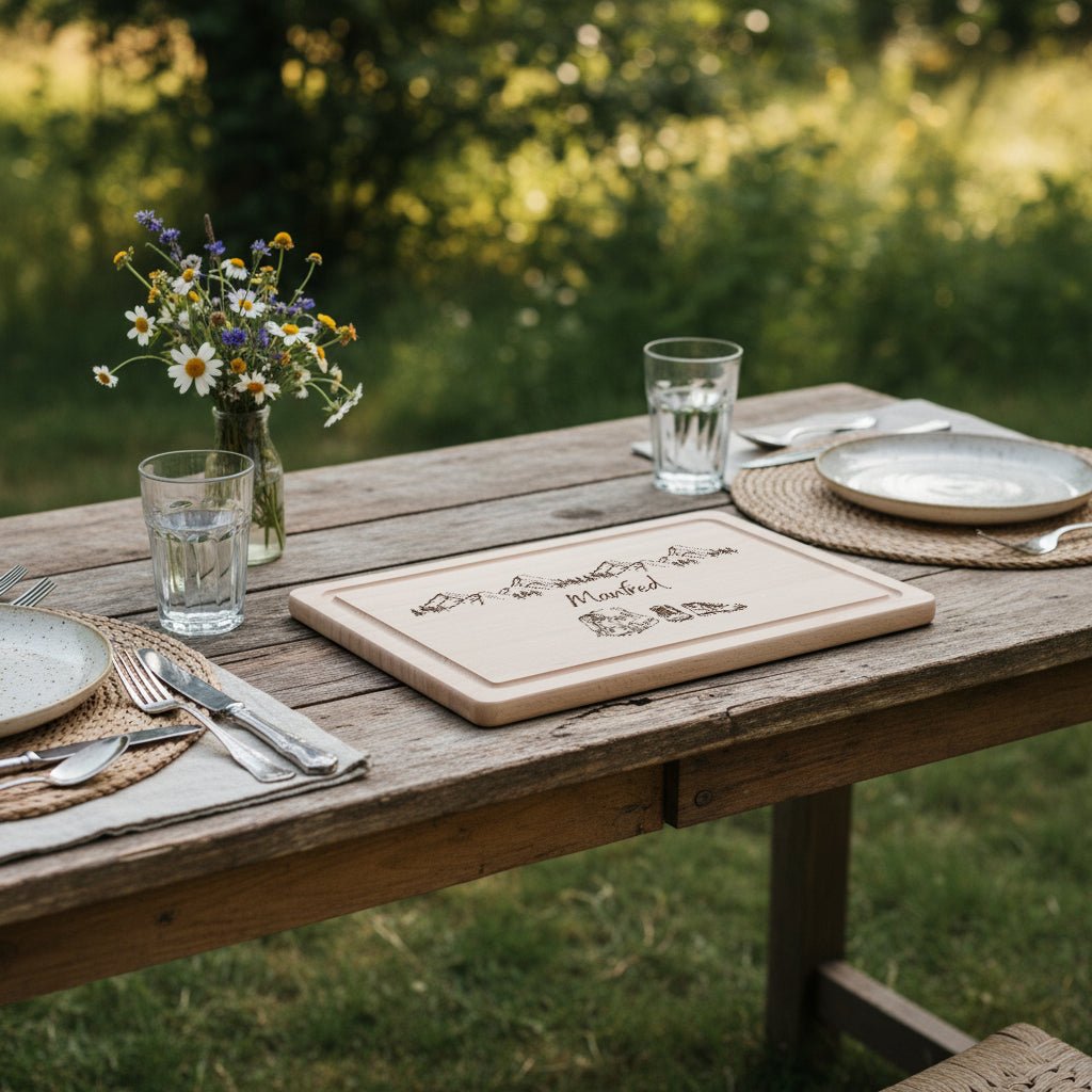 Schneidebrett mit Saftrille - Wanderausrüstung mit Bergen - Abenteuernah
