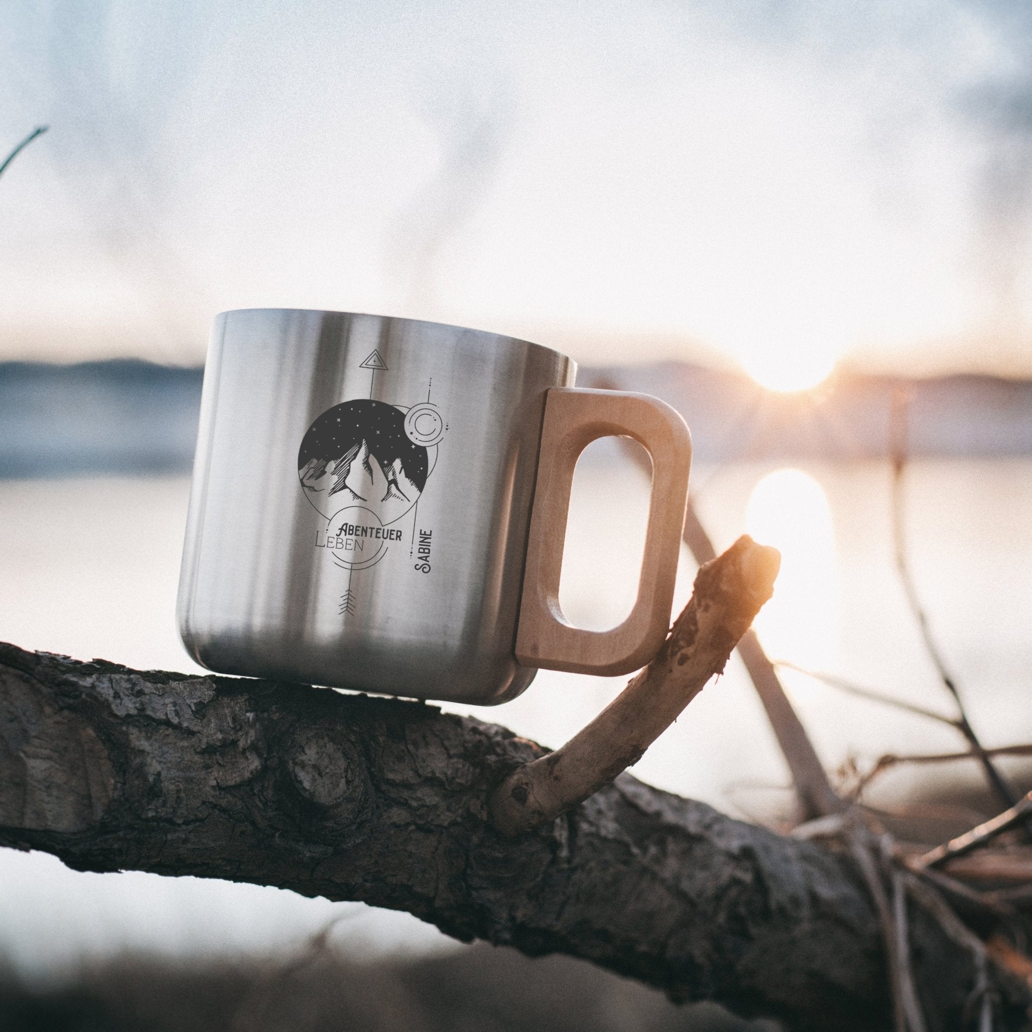 Thermobecher mit Holzgriff - Landschaft Geo - Abenteuernah