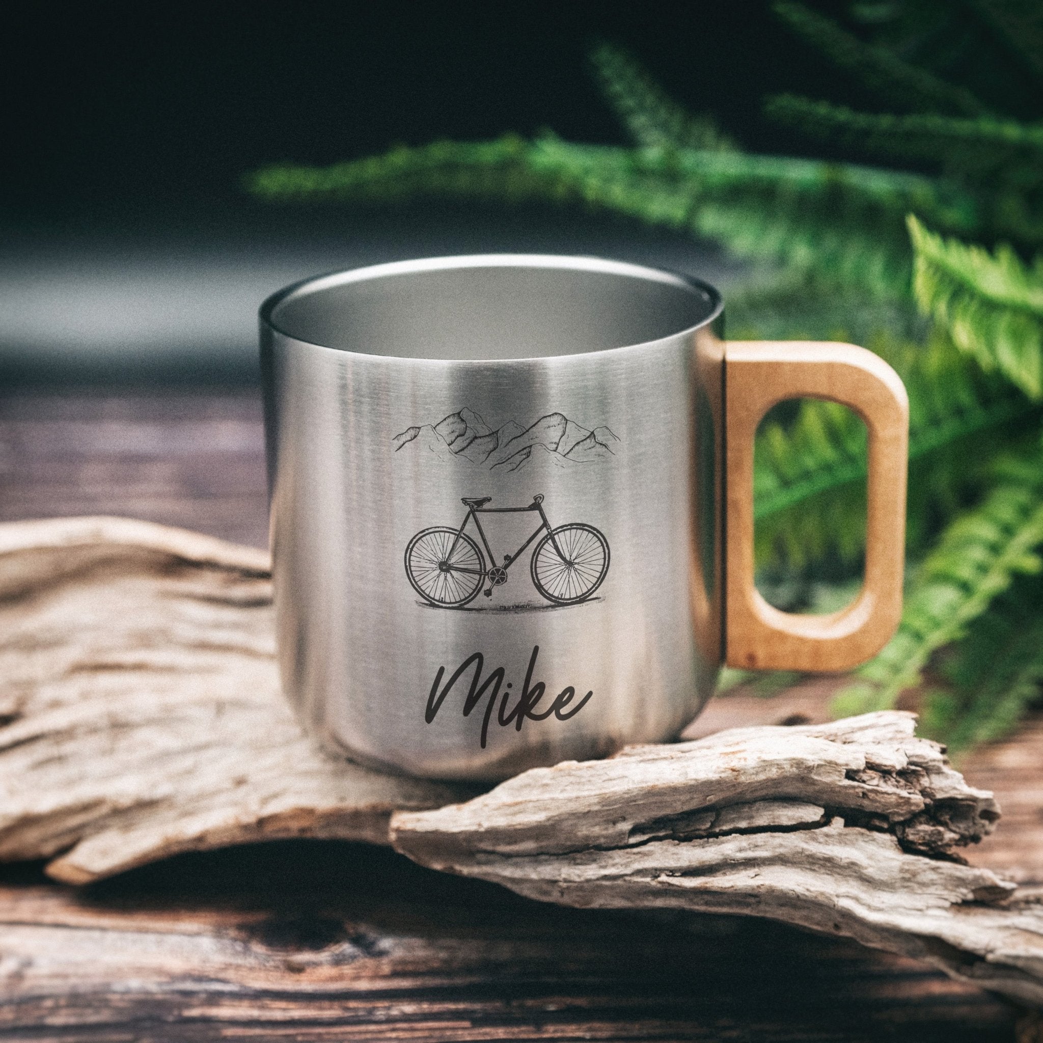 Thermobecher mit Holzgriff - Motiv und Name - Abenteuernah