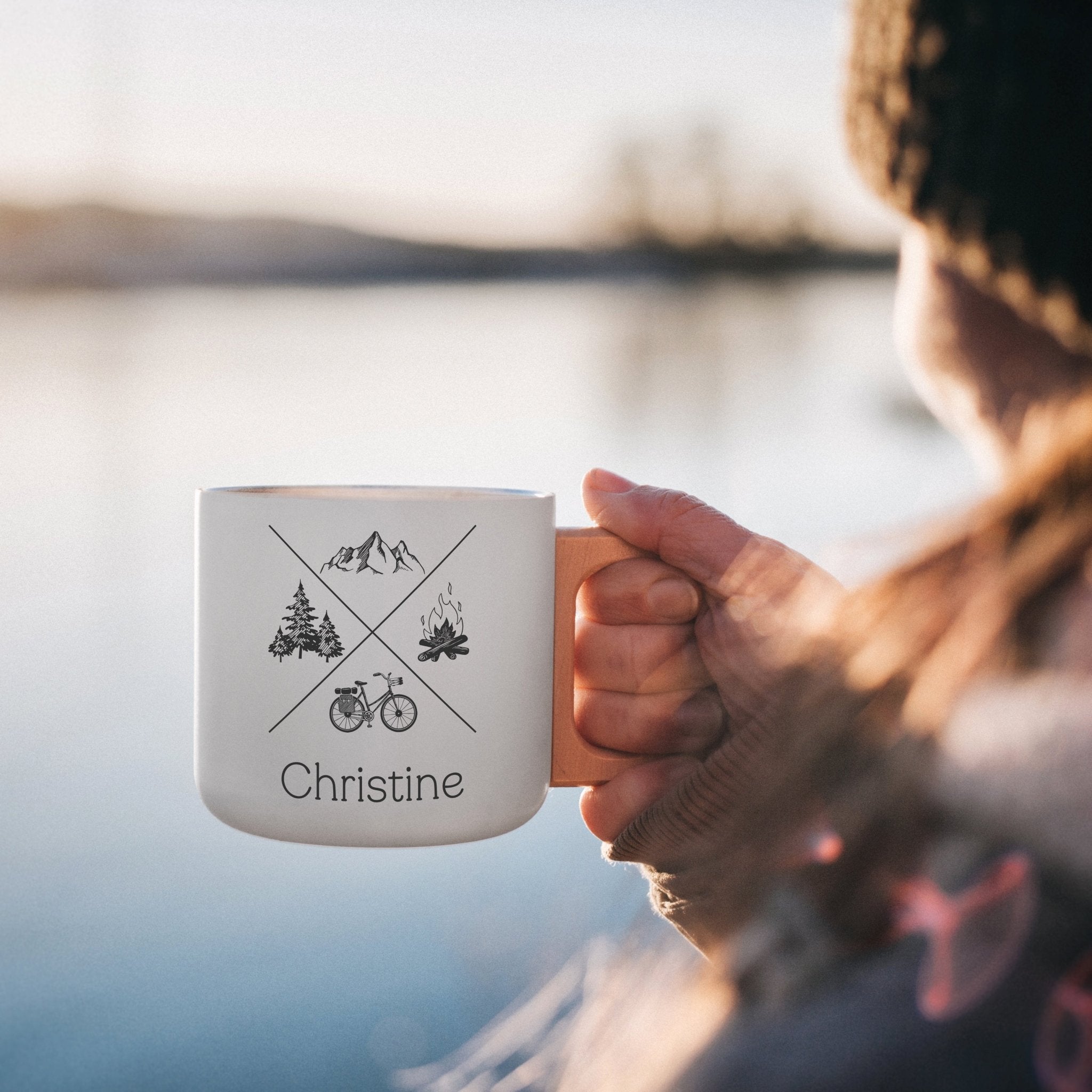 Thermobecher mit Holzgriff - X - Motiv - Abenteuernah