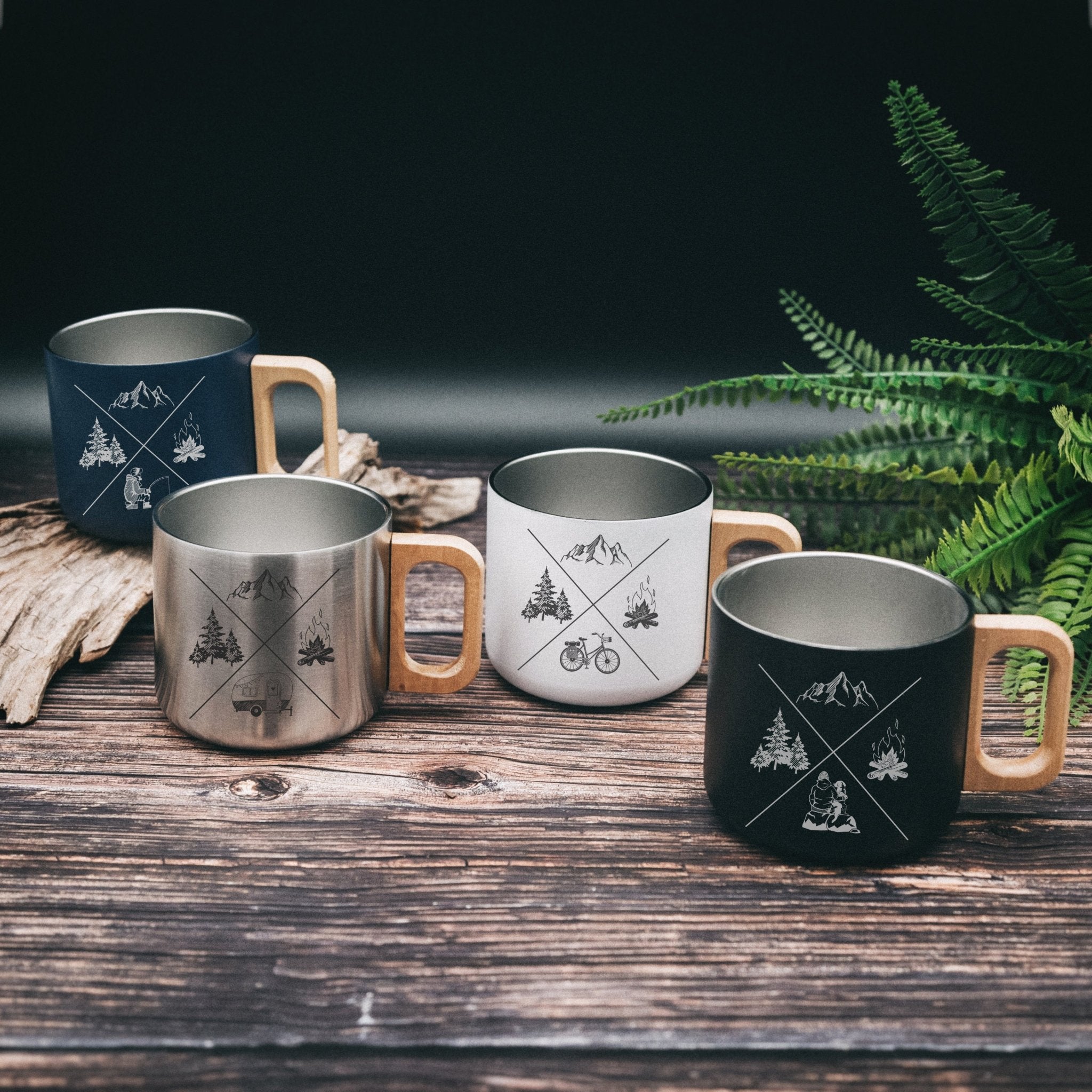 Thermobecher mit Holzgriff - X - Motiv - Abenteuernah