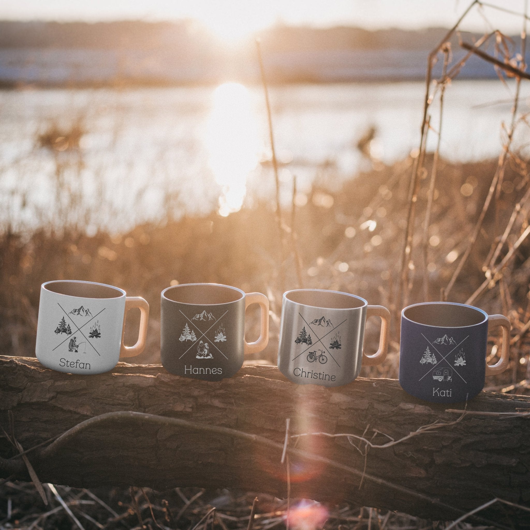 Thermobecher mit Holzgriff - X - Motiv - Abenteuernah