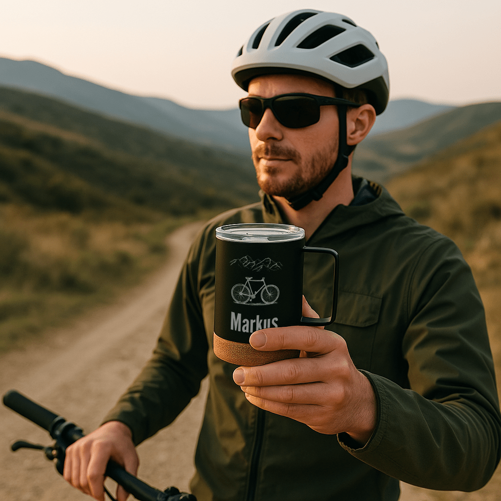 Thermobecher mit Korkboden - Motiv und Name - Abenteuernah