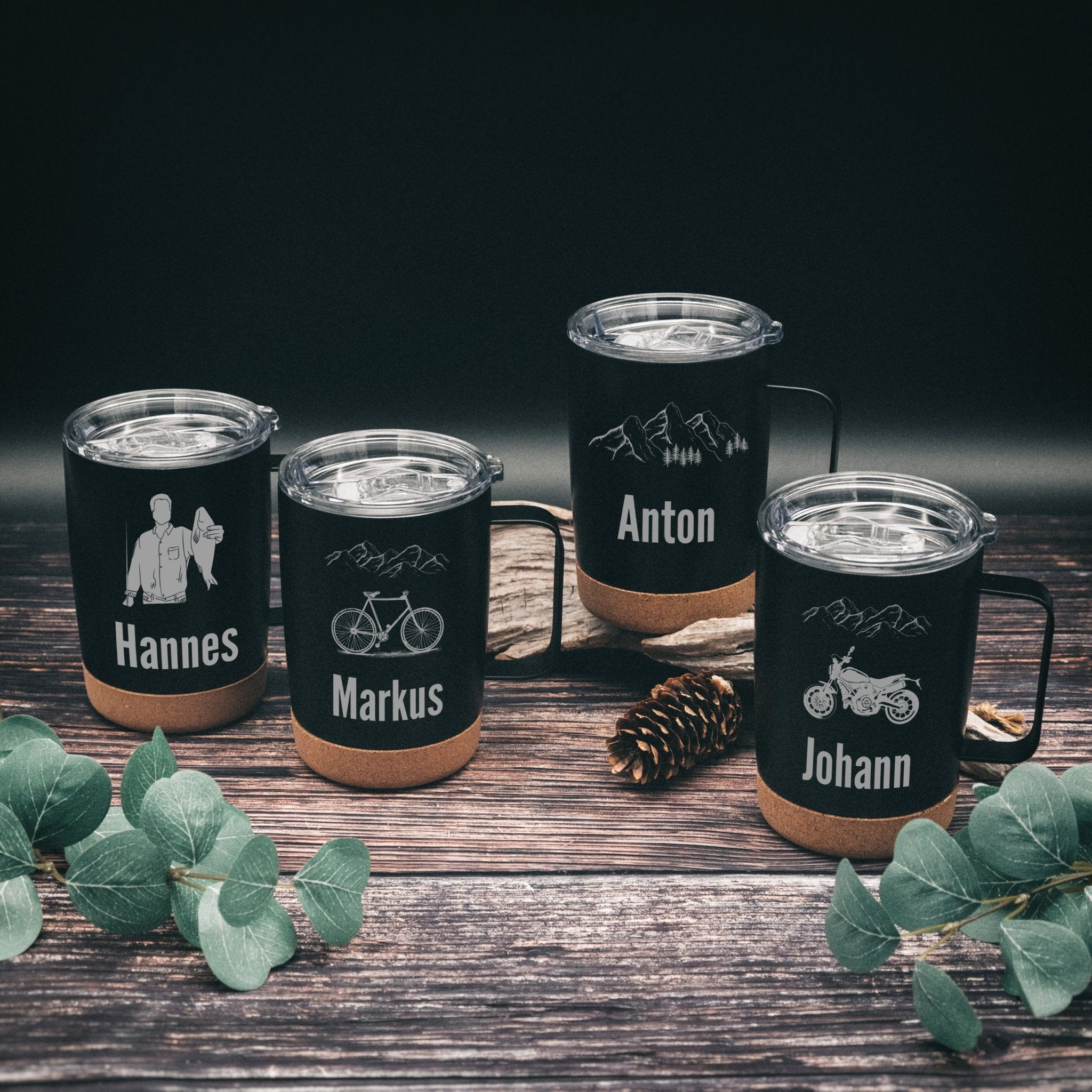 Thermobecher mit Korkboden - Motiv und Name - Abenteuernah