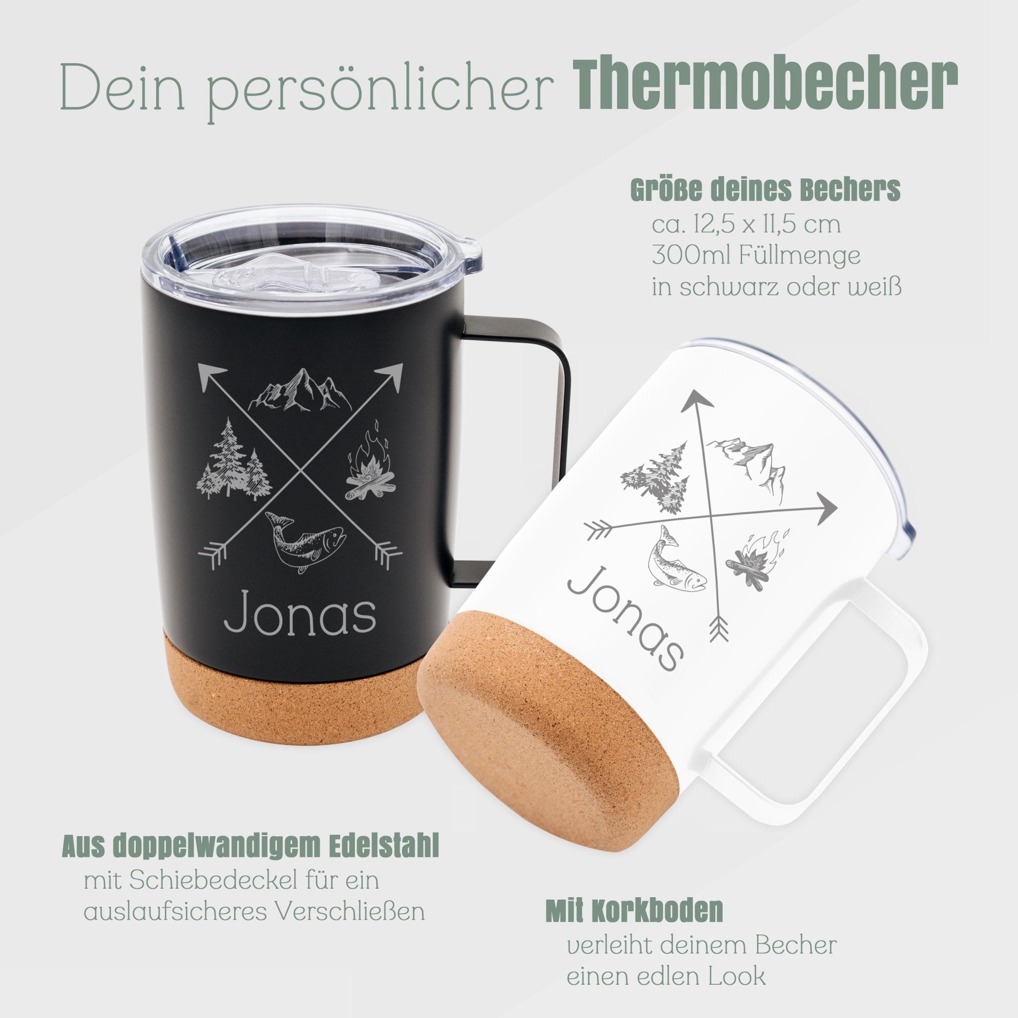 Thermobecher mit Korkboden - X - Motiv - Abenteuernah