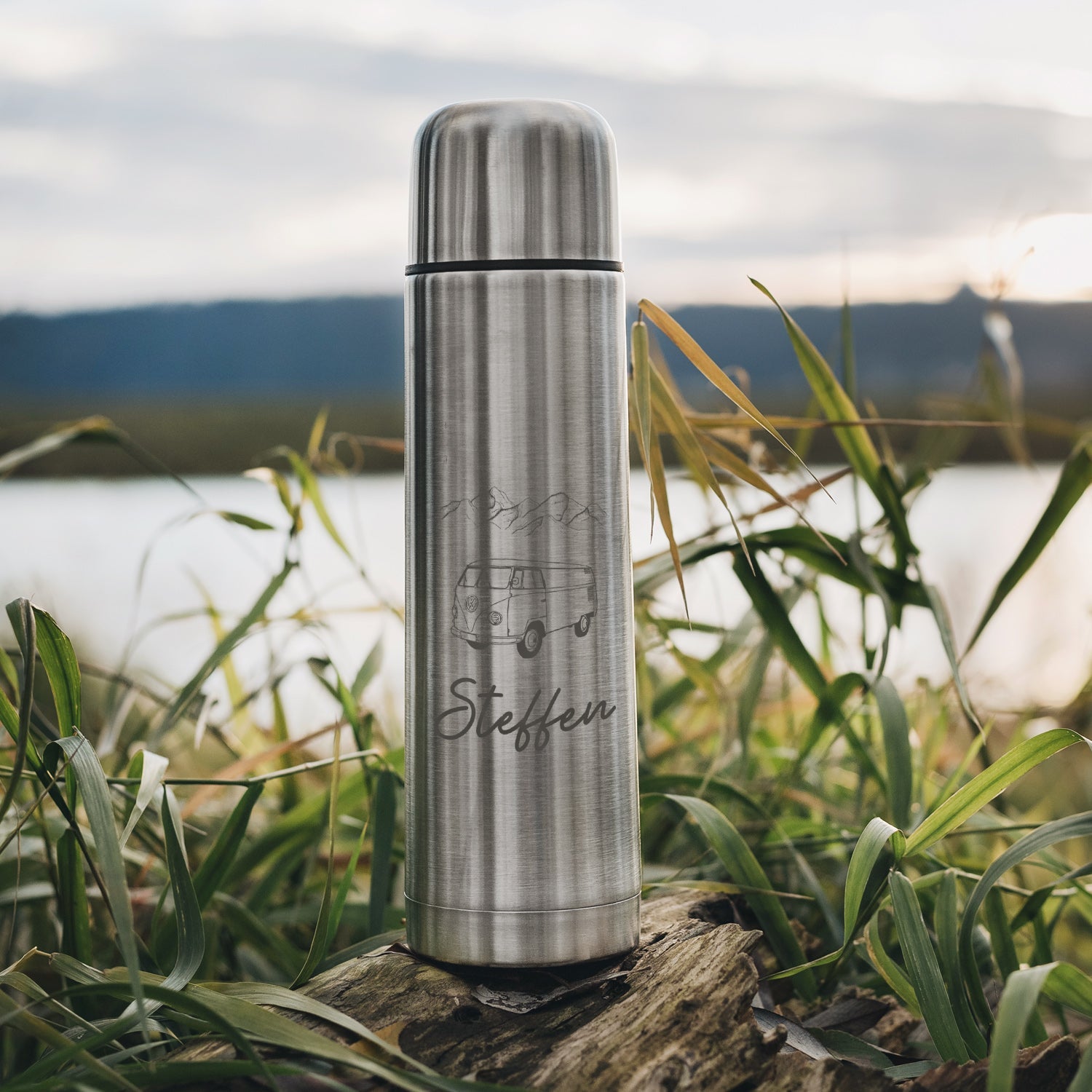 Thermosflasche Edelstahl - Fahrrad Berge - Abenteuernah