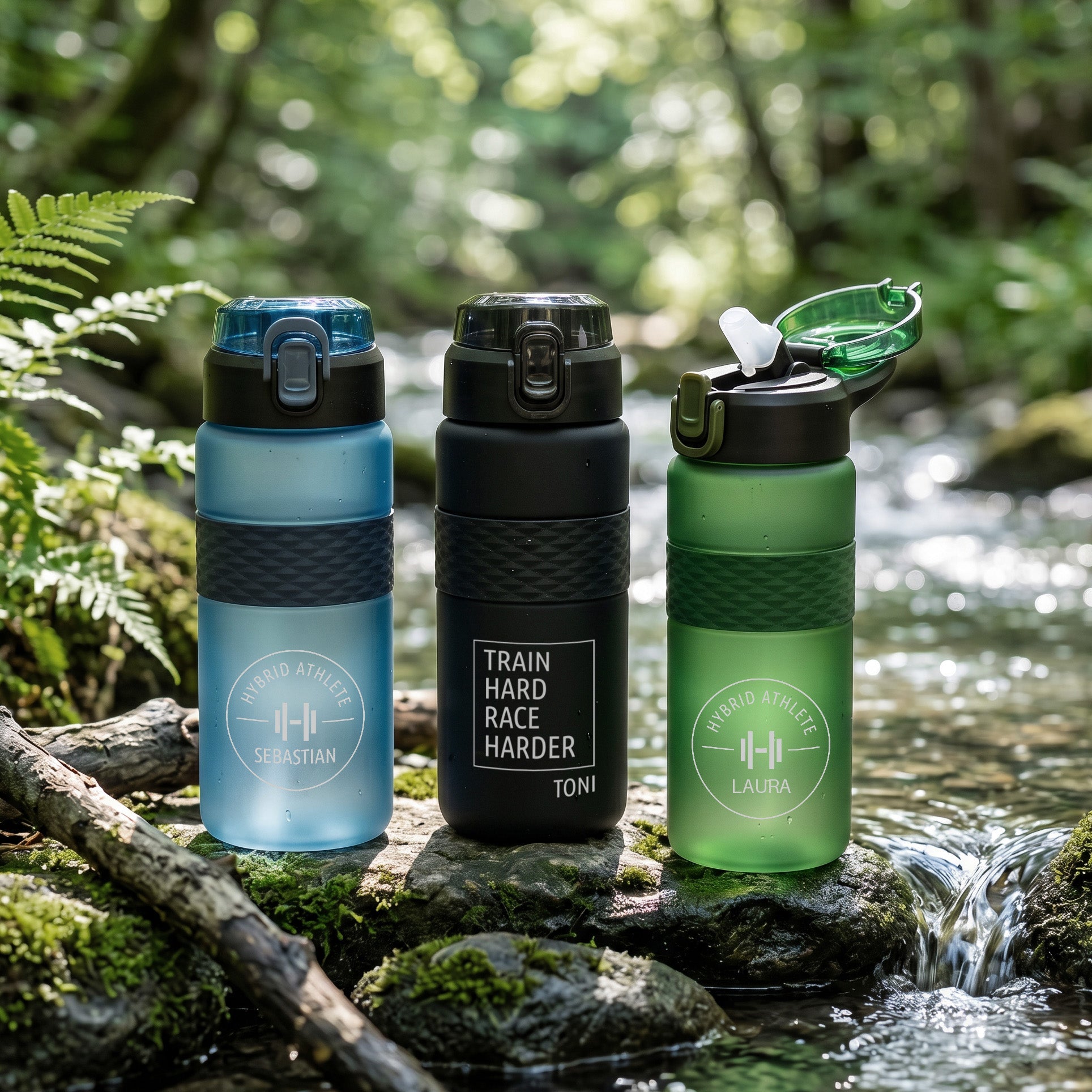 Trinkflasche aus RPET personalisiert - Fitness Motiv - Abenteuernah