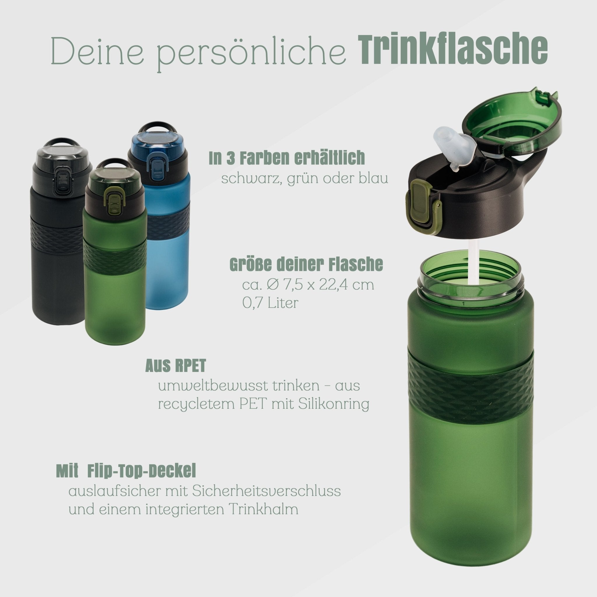 Trinkflasche aus RPET personalisiert - Fitness Motiv - Abenteuernah