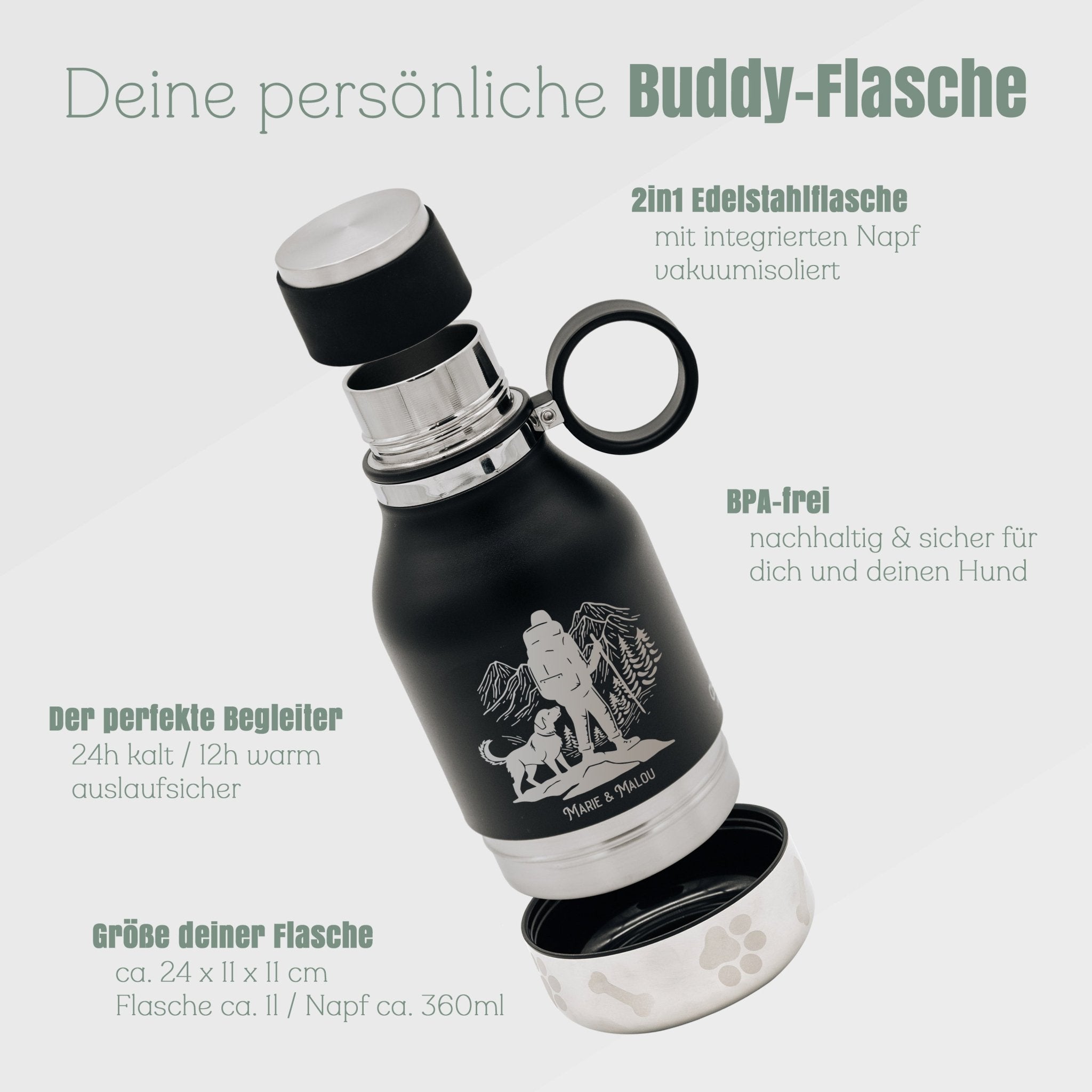 Trinkflasche Buddy klein - Wanderer und Hund - Abenteuernah