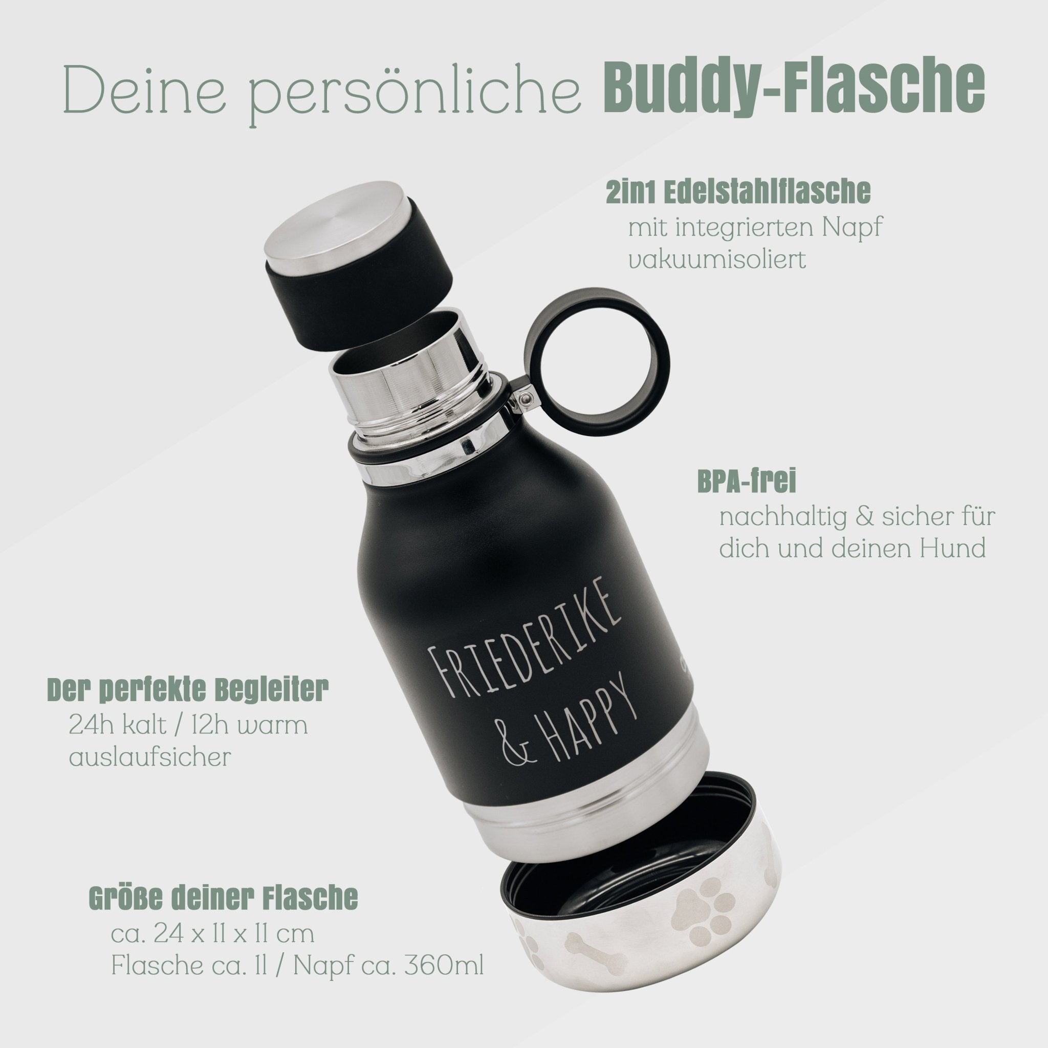 Trinkflasche Buddy klein - Wunschnamen - Abenteuernah