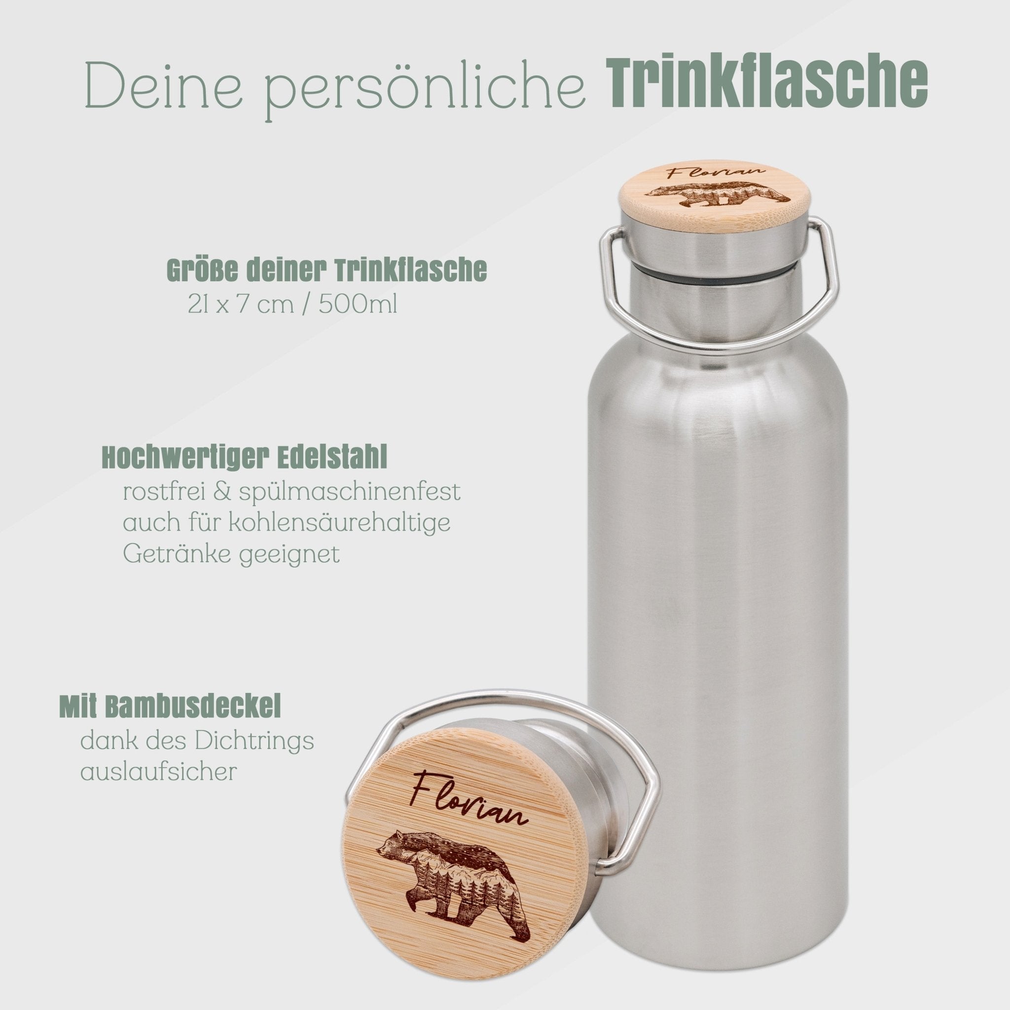Trinkflasche Edelstahl - Bär Berge - Abenteuernah