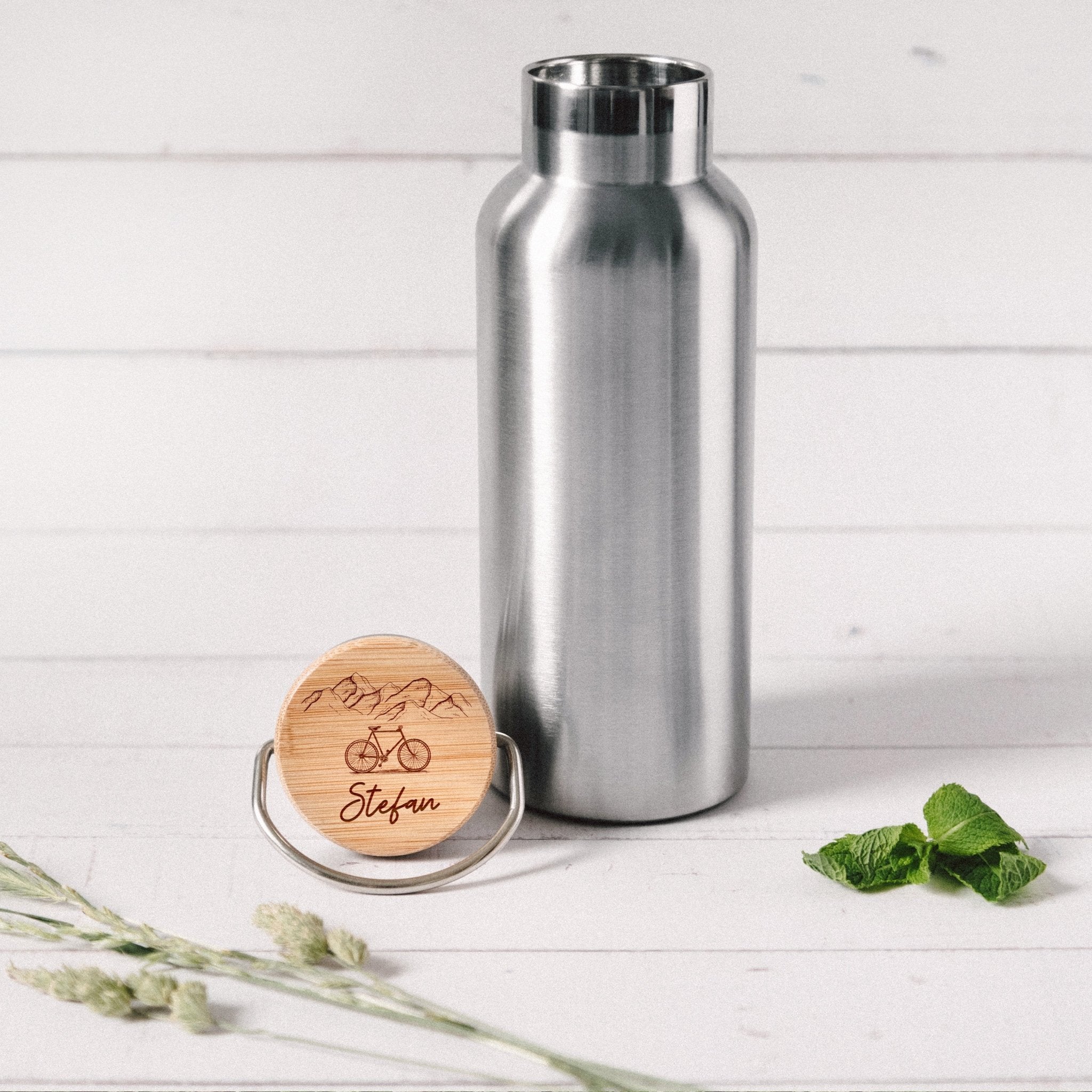 Trinkflasche Edelstahl - Fahrrad Berge - Abenteuernah