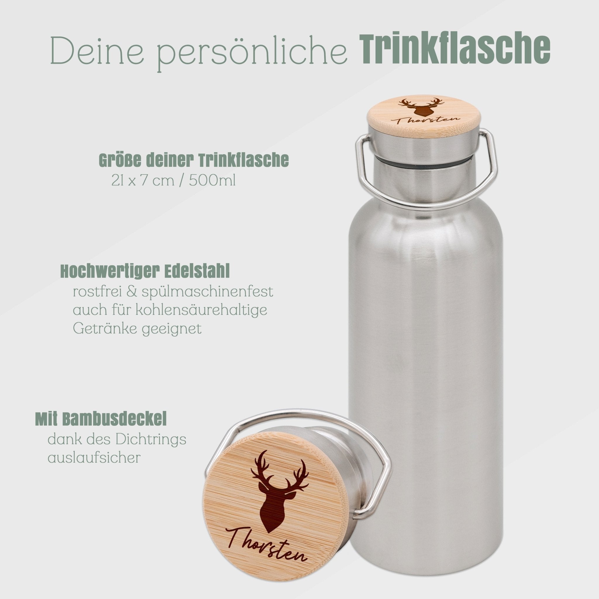 Trinkflasche Edelstahl - Hirschkopf - Abenteuernah