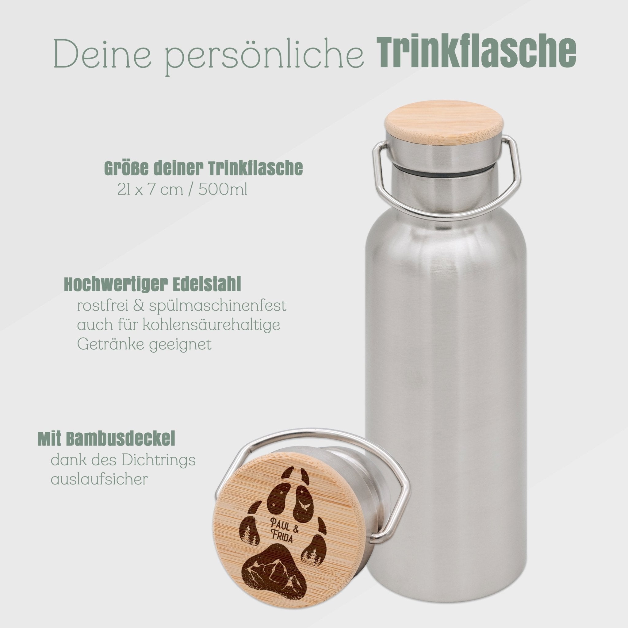 Trinkflasche Edelstahl - Hundepfote - Abenteuernah