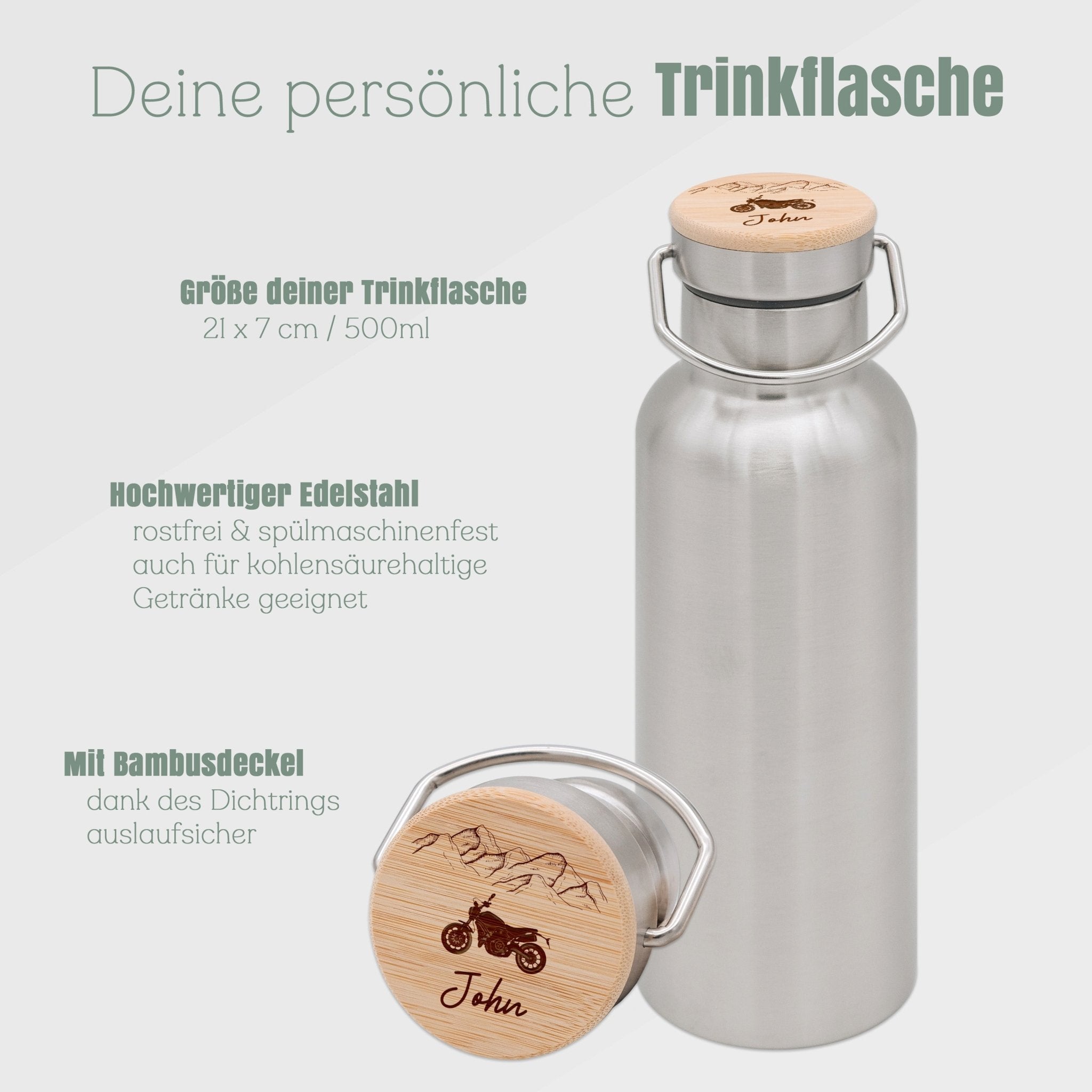 Trinkflasche Edelstahl - Motorrad Berge - Abenteuernah
