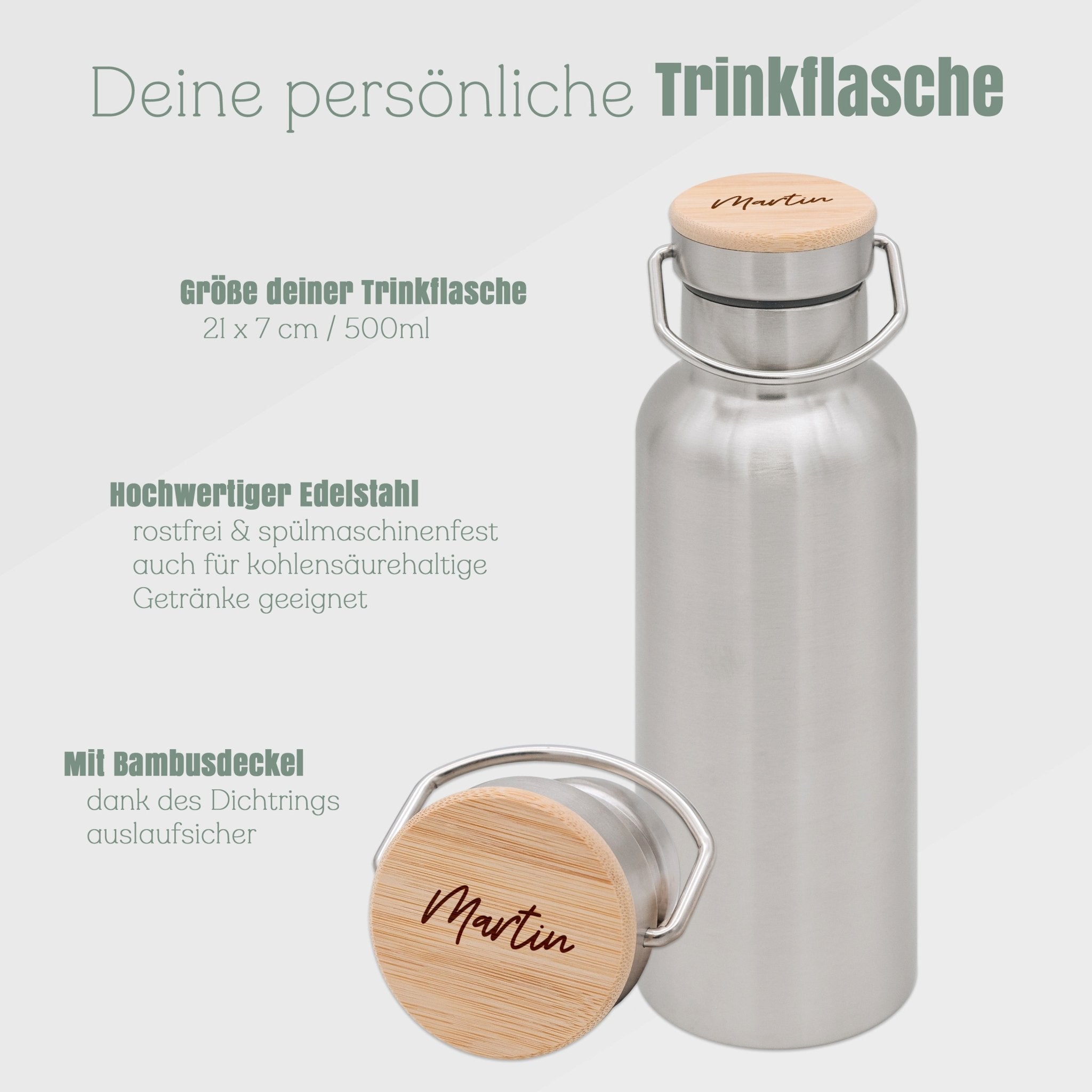 Trinkflasche Edelstahl - Name - Abenteuernah