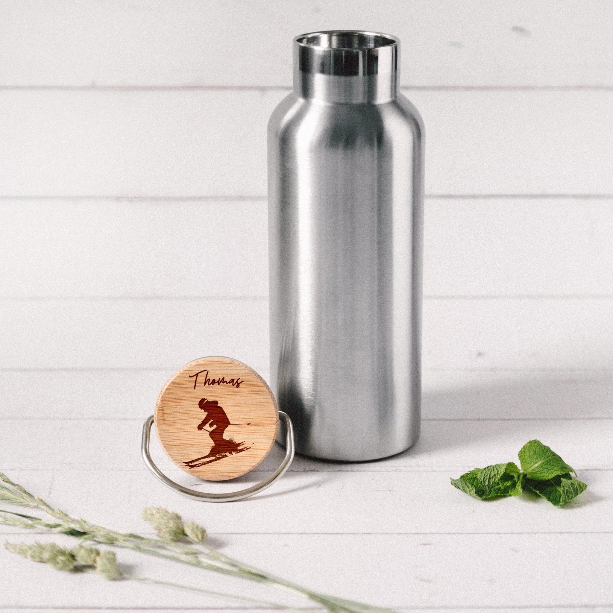 Trinkflasche Edelstahl - Ski - Abenteuernah