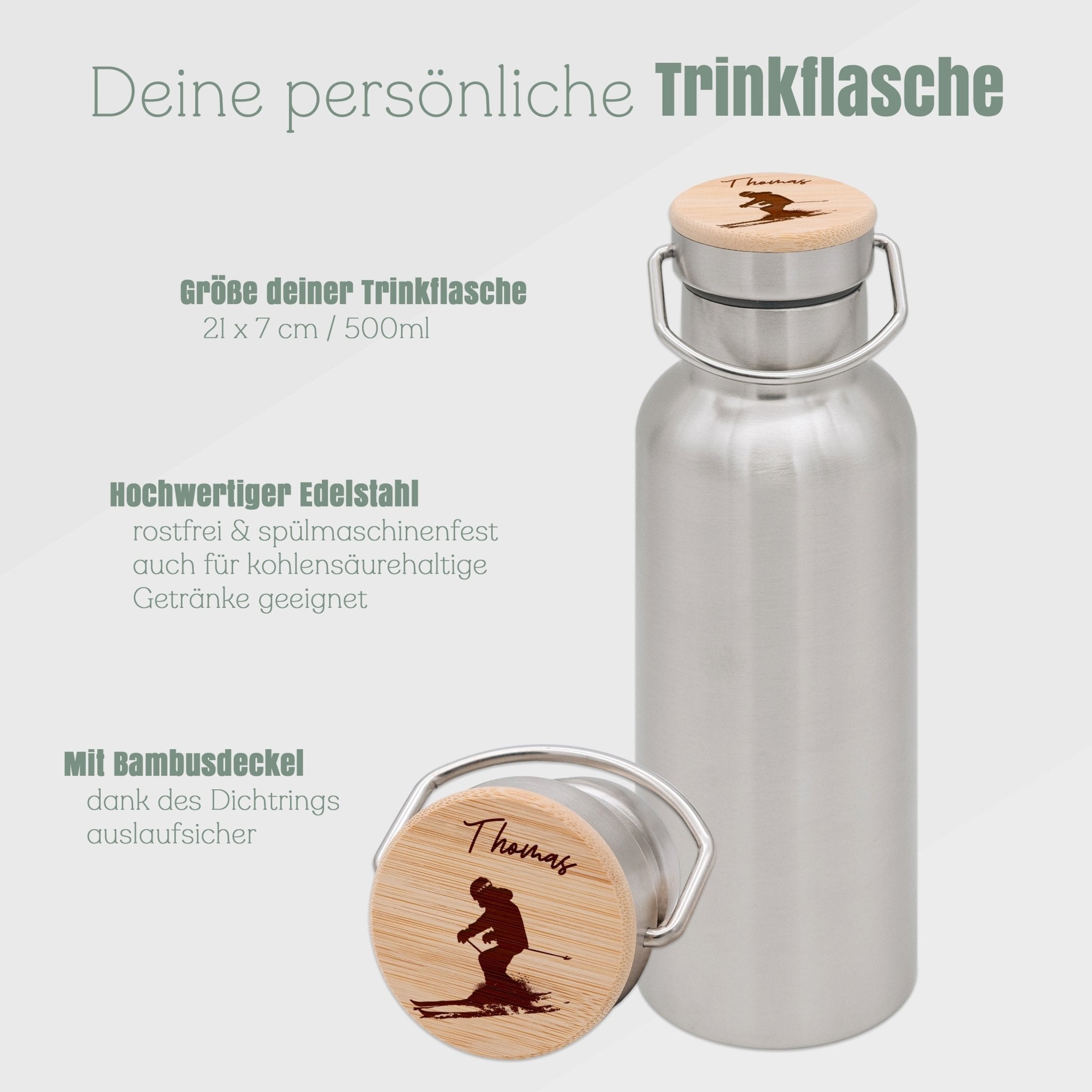 Trinkflasche Edelstahl - Ski - Abenteuernah