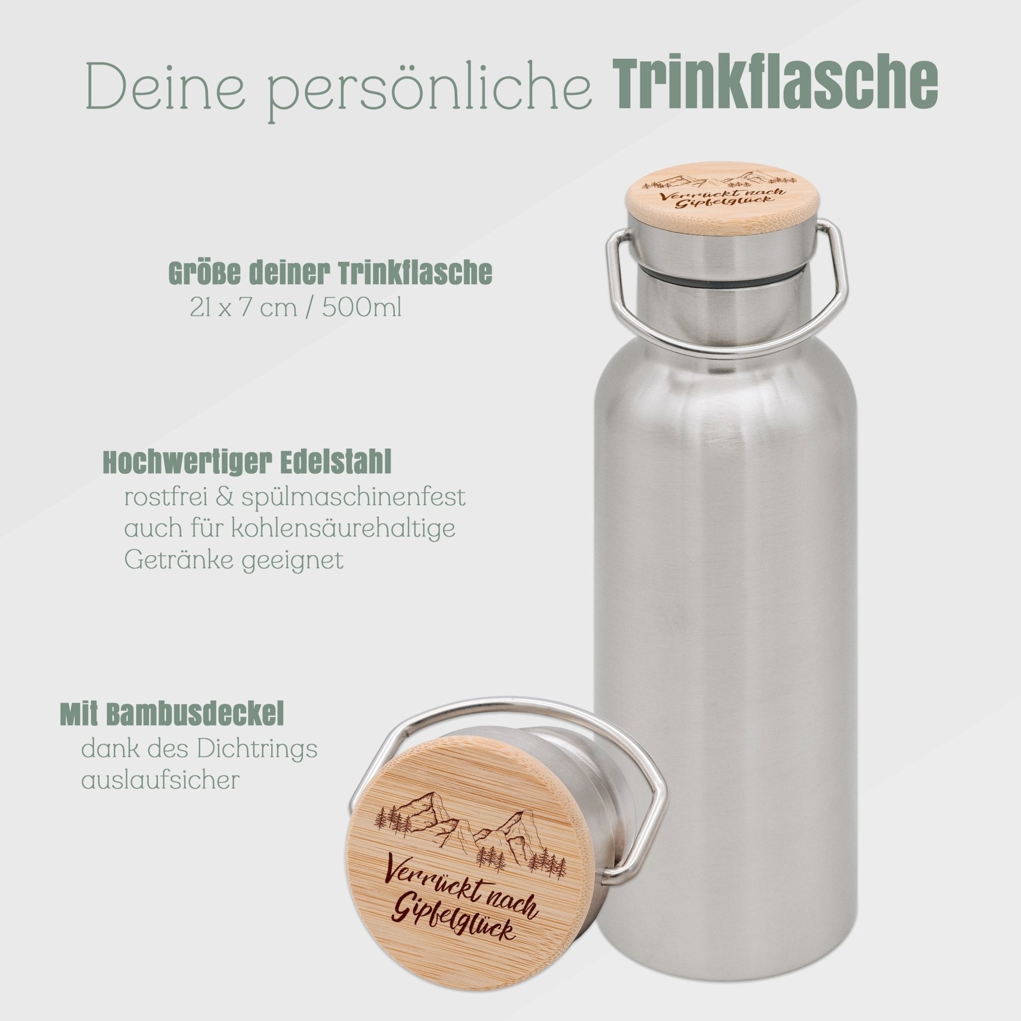 Trinkflasche Edelstahl - Verrückt nach Gipfelglück - Abenteuernah