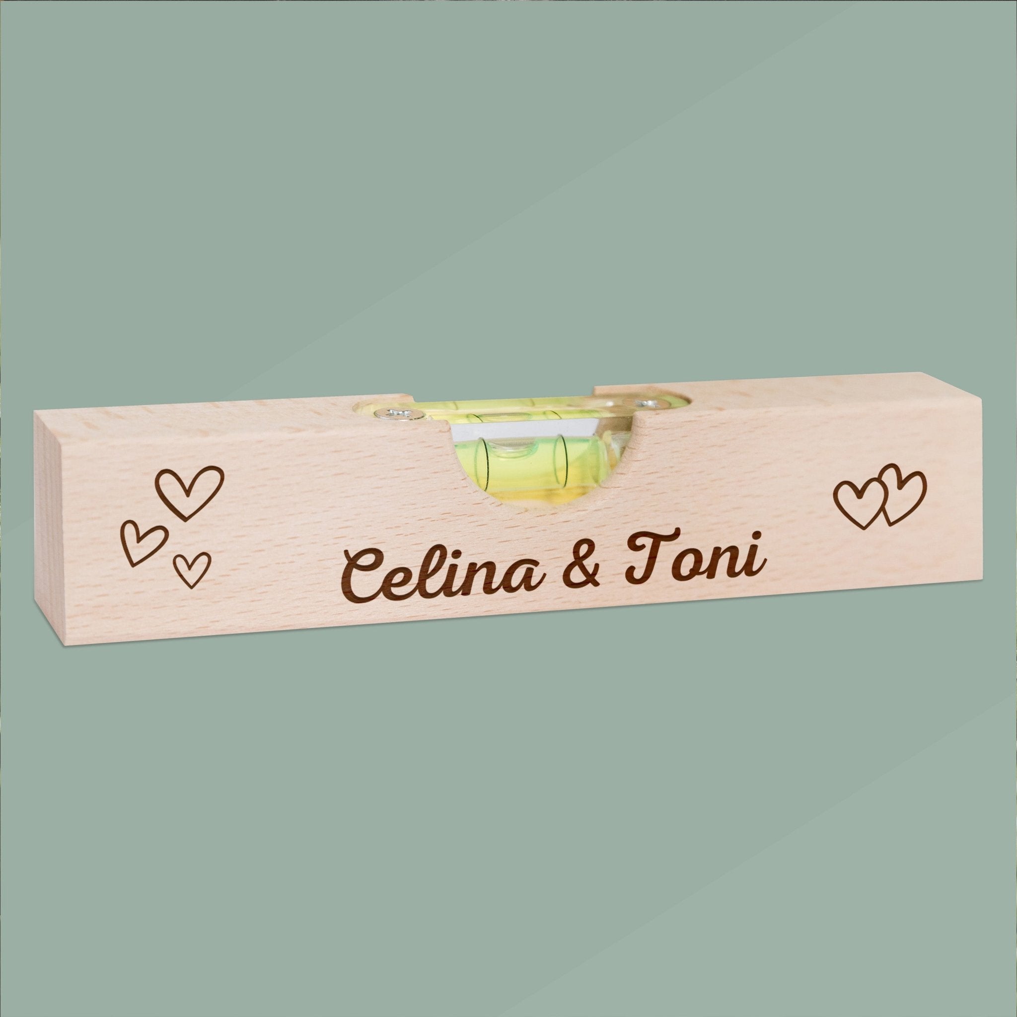 Wasserwaage Holz - Namen Herzen - Abenteuernah