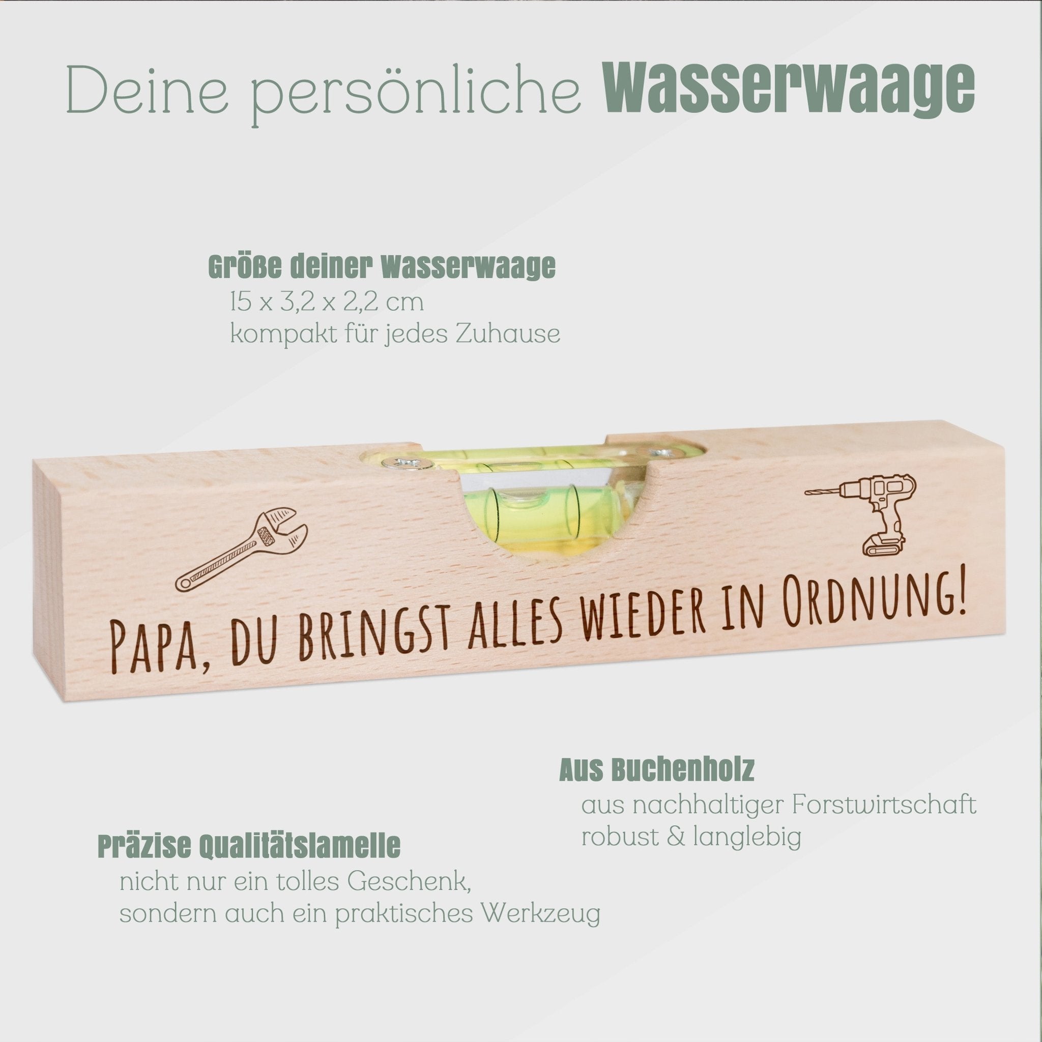 Wasserwaage Holz - Papa du bringst alles wieder in Ordnung - Abenteuernah