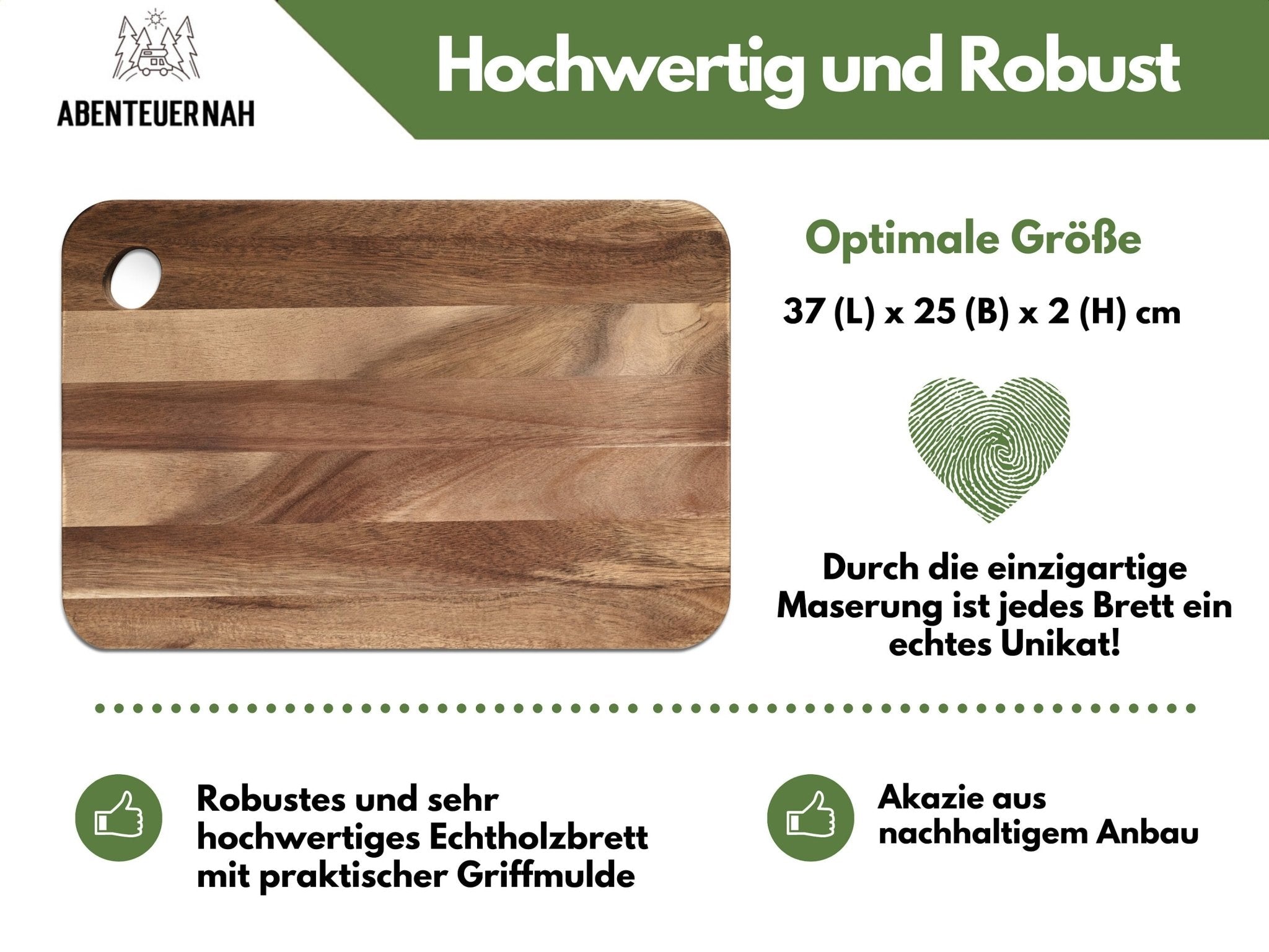 Akazienbrett mit Loch - Brotzeitbrett Berge - Abenteuernah