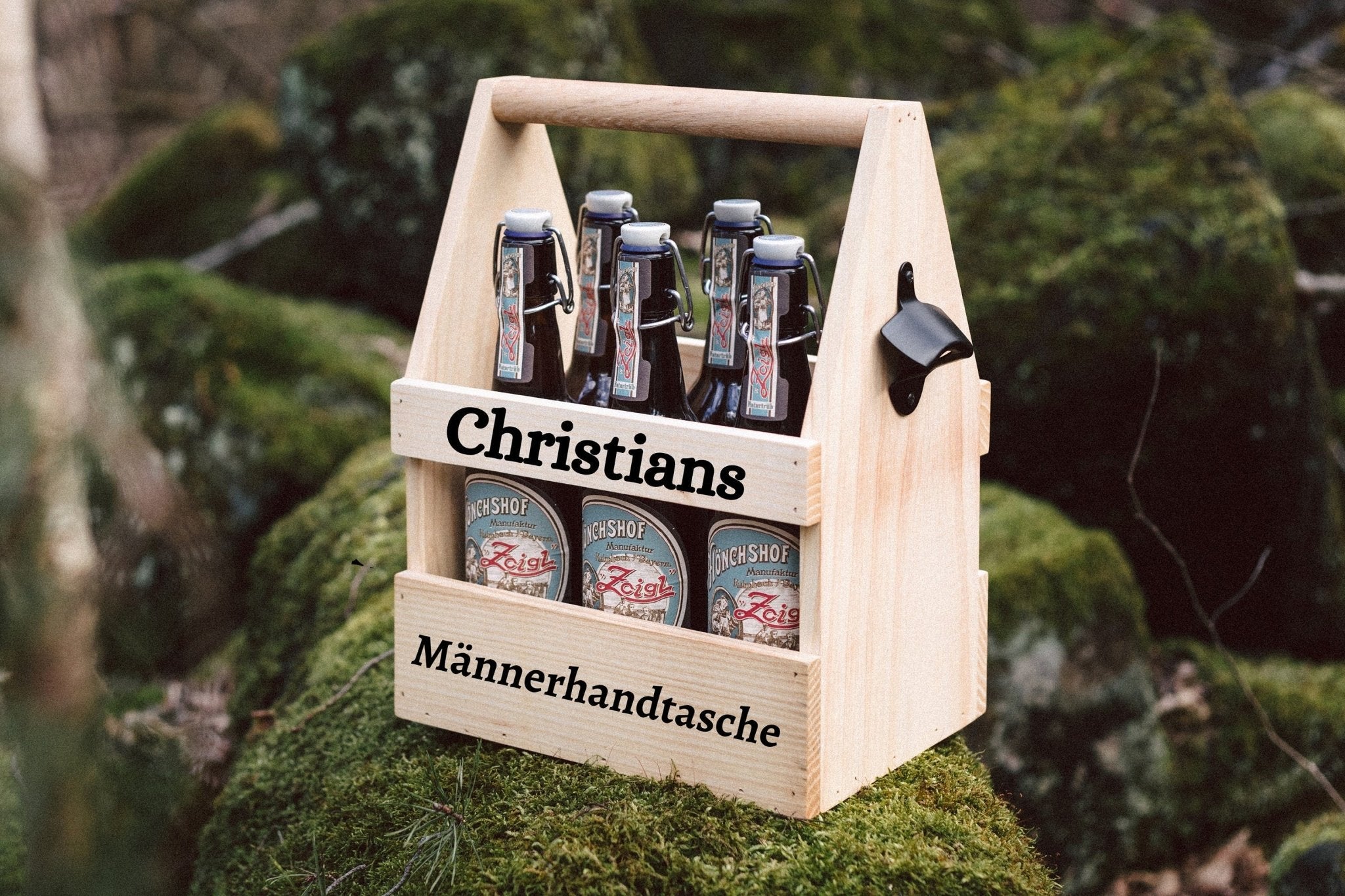 Bierträger Holz - Männerhandtasche mit Name - Abenteuernah