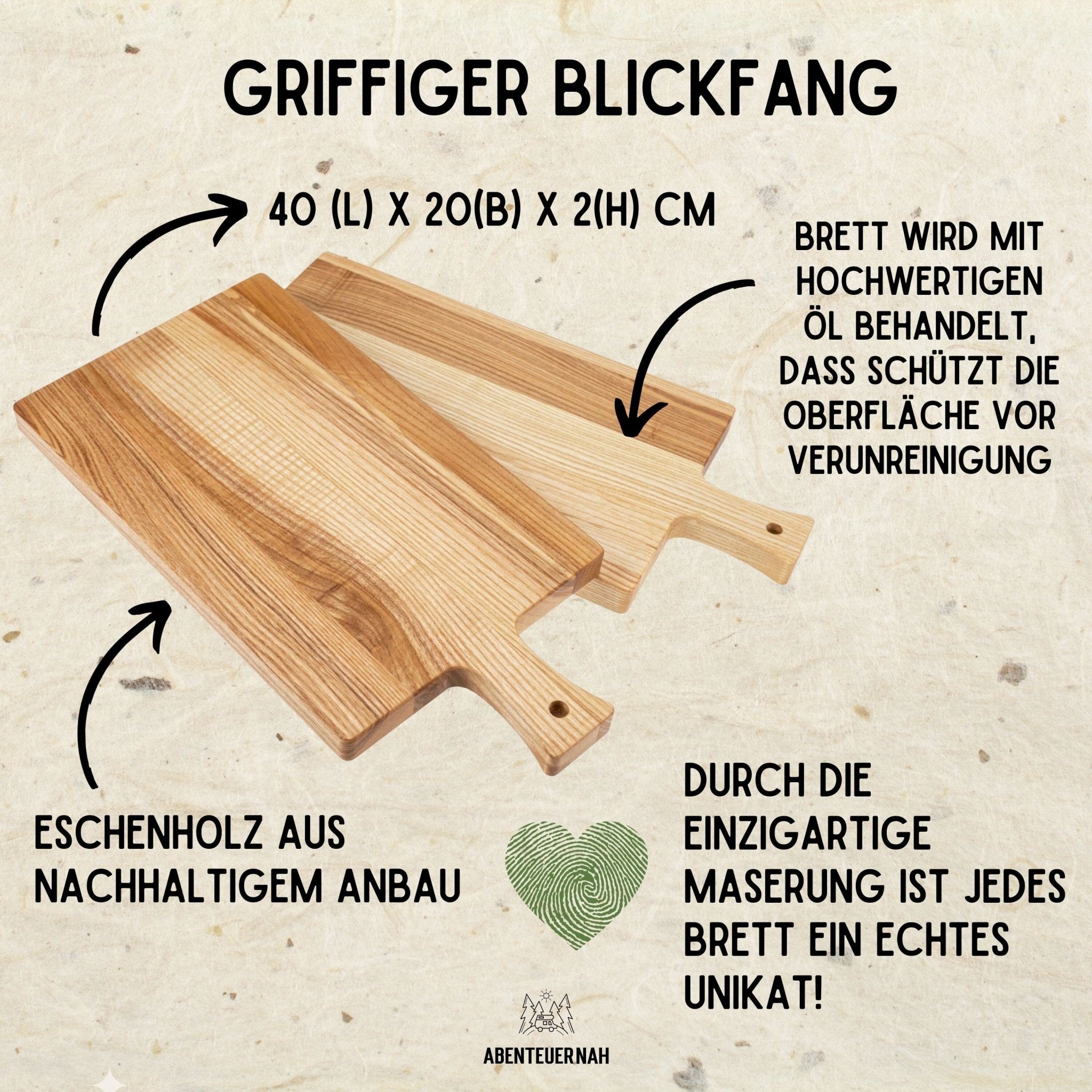 Eschenholz Brett mit Griff - Fang des Tages - Abenteuernah
