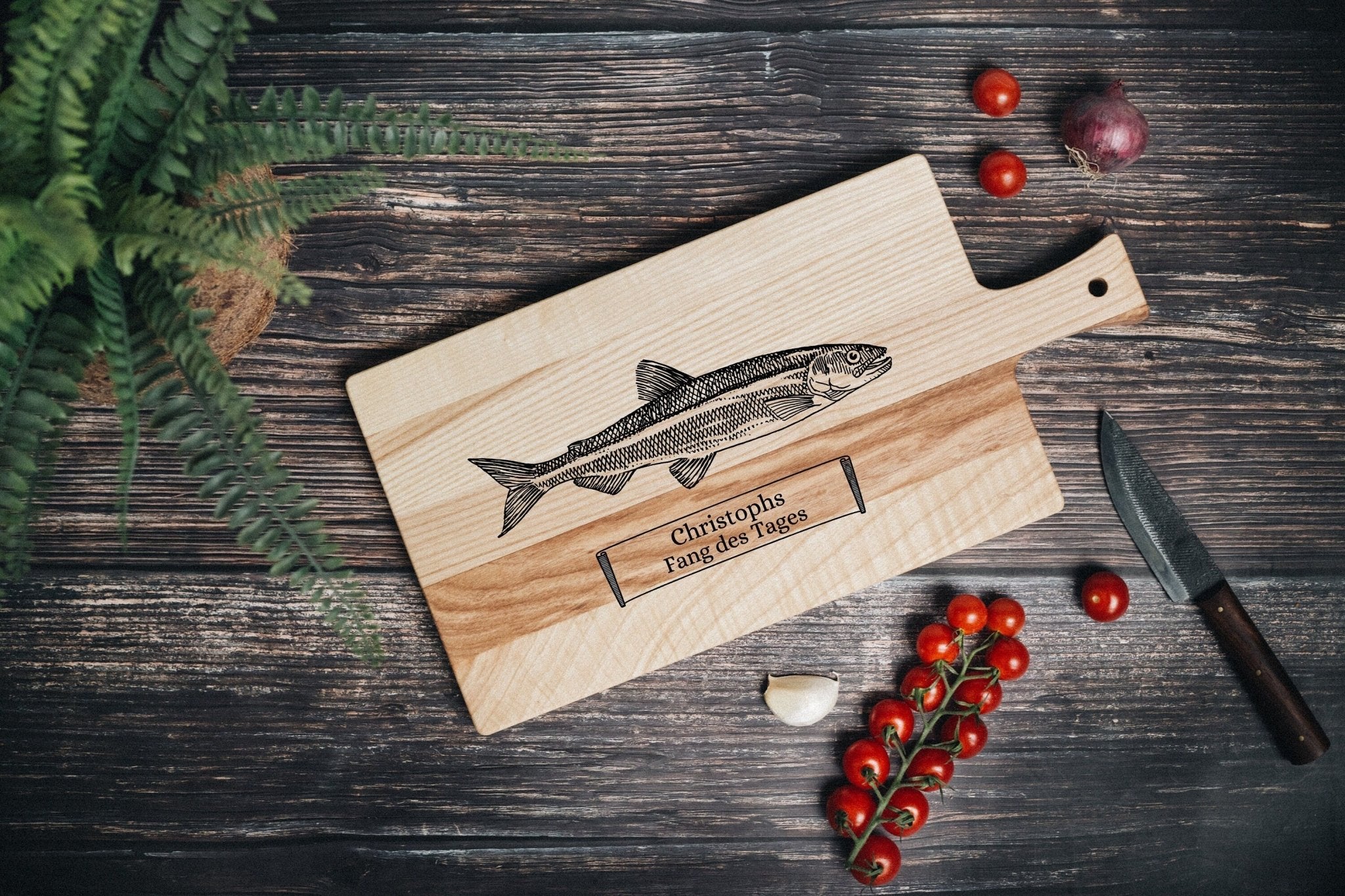 Eschenholz Brett mit Griff - Fang des Tages - Abenteuernah