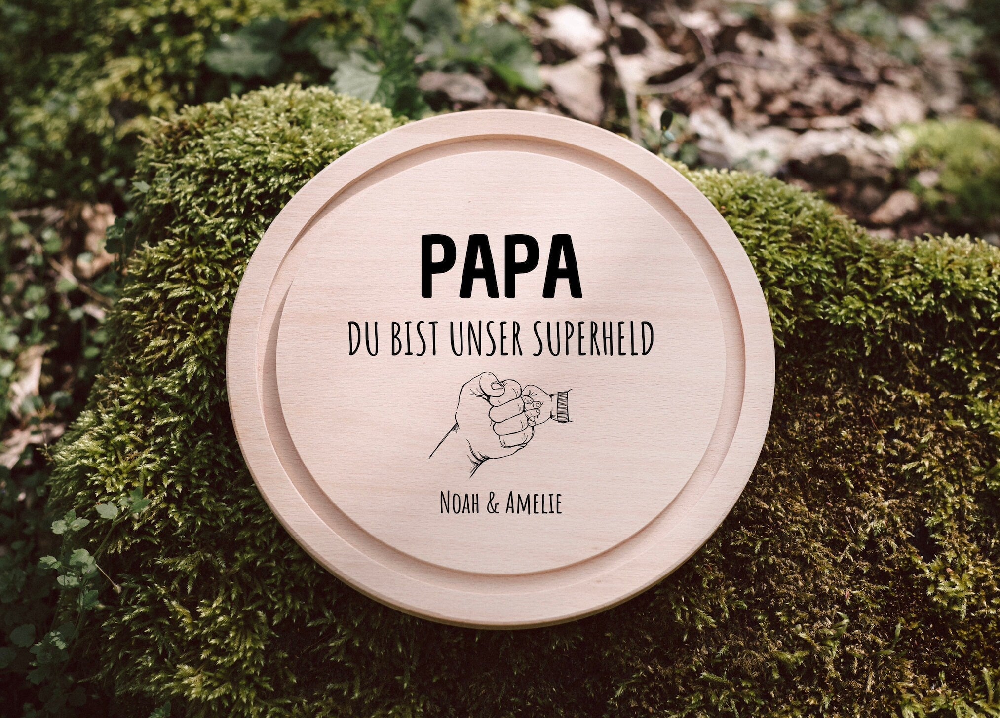 Geschenkset "Papa unser Superheld" - Wasserwaage, Zollstock, Rundes Brett - Abenteuernah
