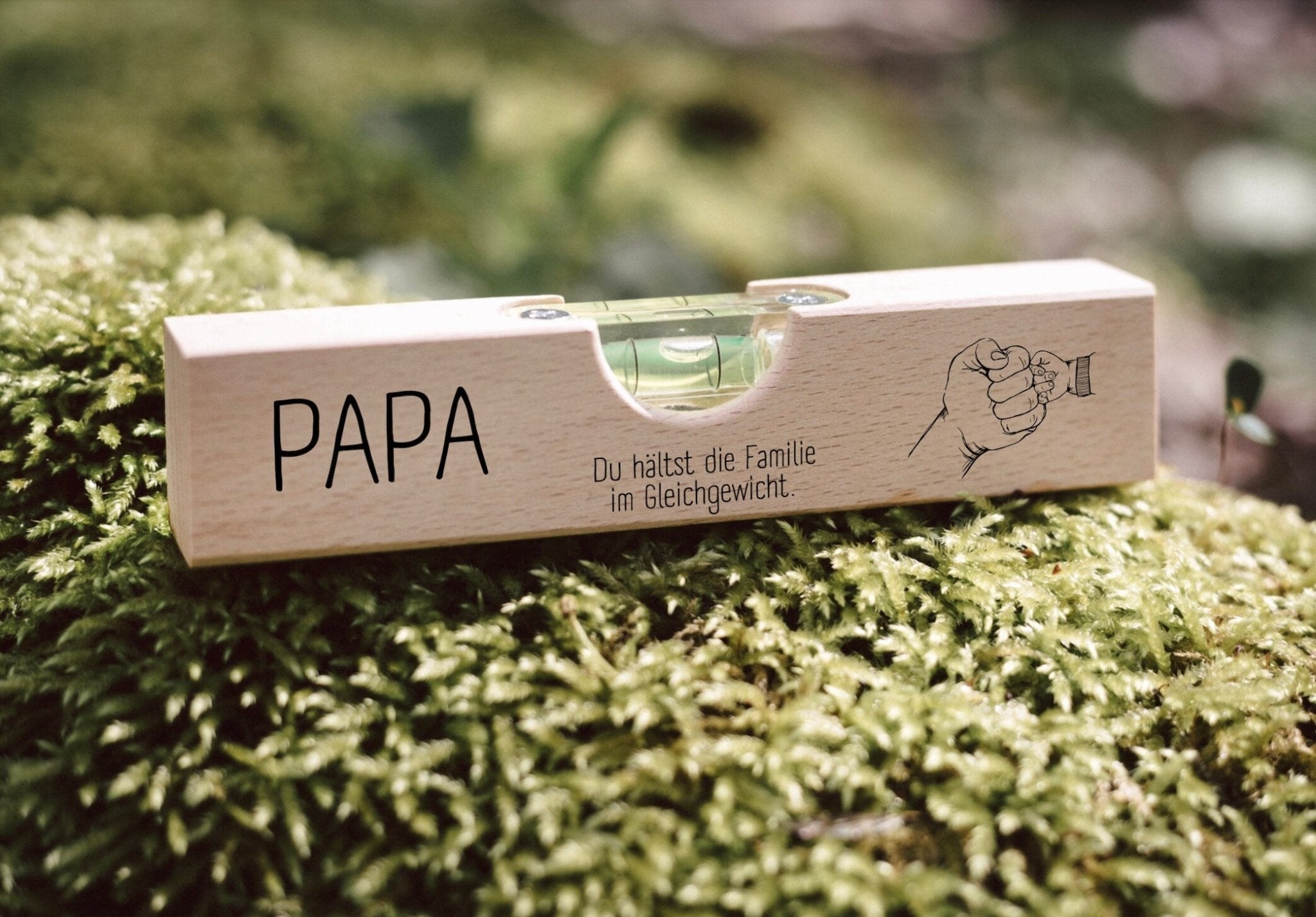 Geschenkset "Papa unser Superheld" - Wasserwaage, Zollstock, Rundes Brett - Abenteuernah
