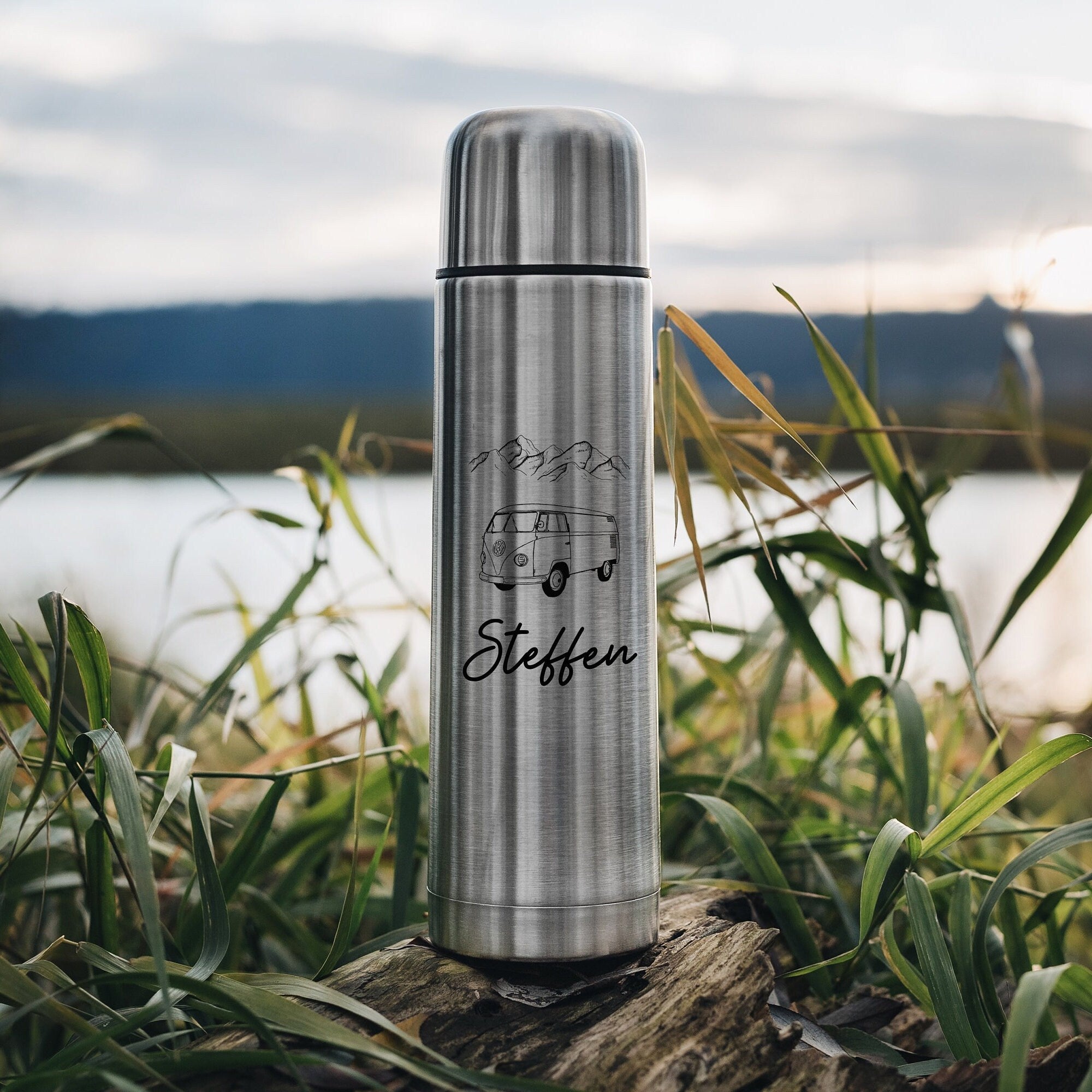 Thermosflasche Edelstahl - Fahrrad Berge - Abenteuernah