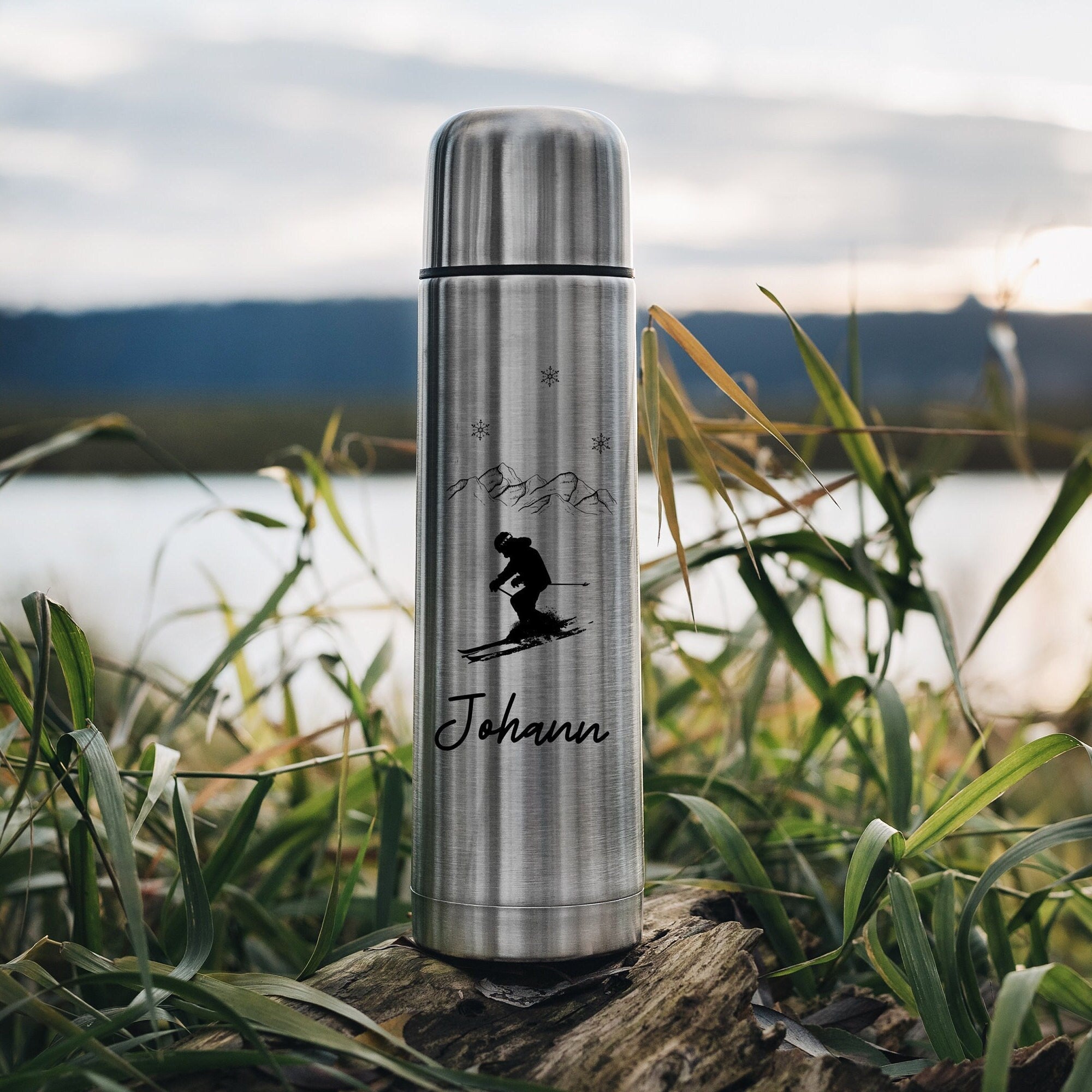 Thermosflasche Edelstahl - Fahrrad Berge - Abenteuernah