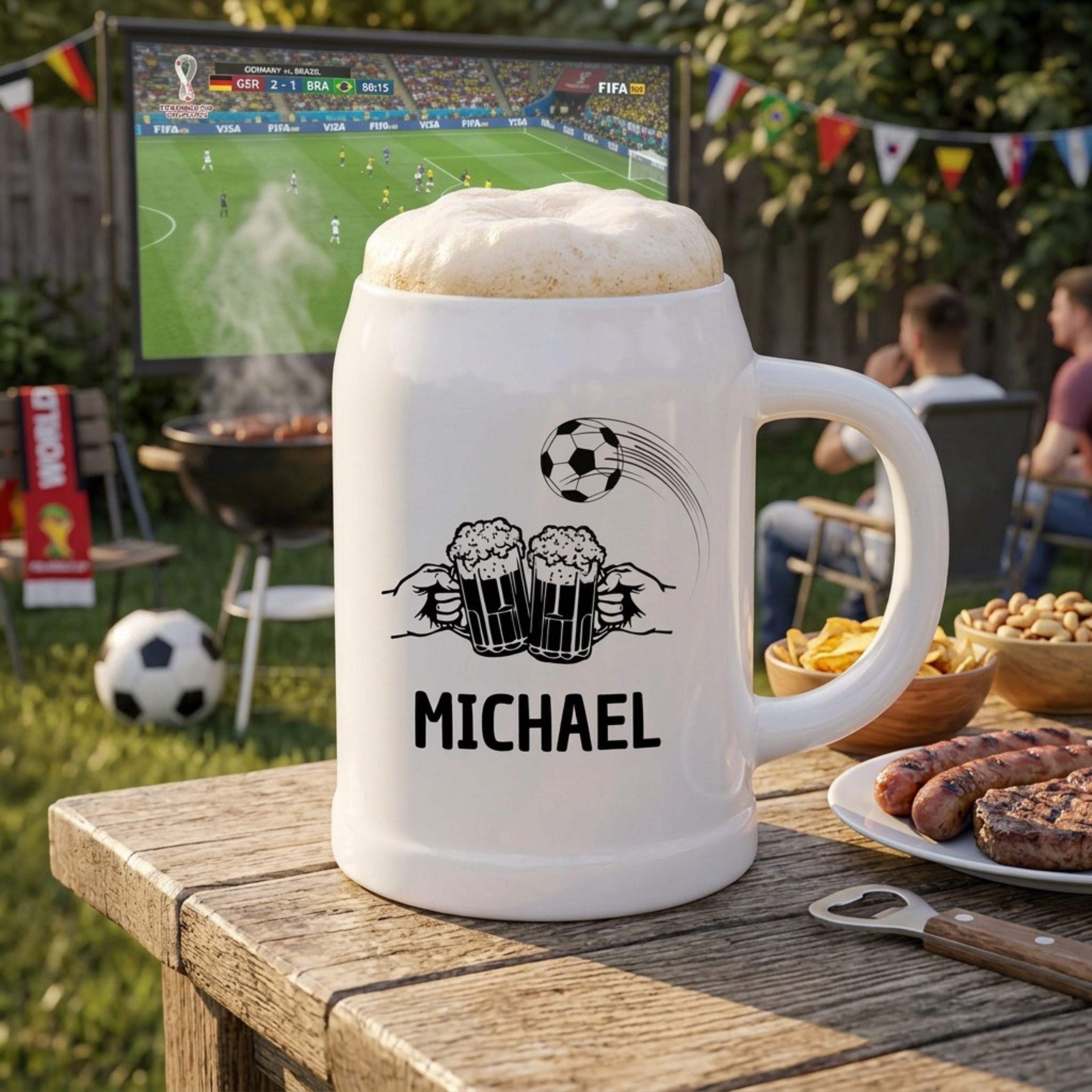 Bierkrug Keramik personalisiert - Fußball