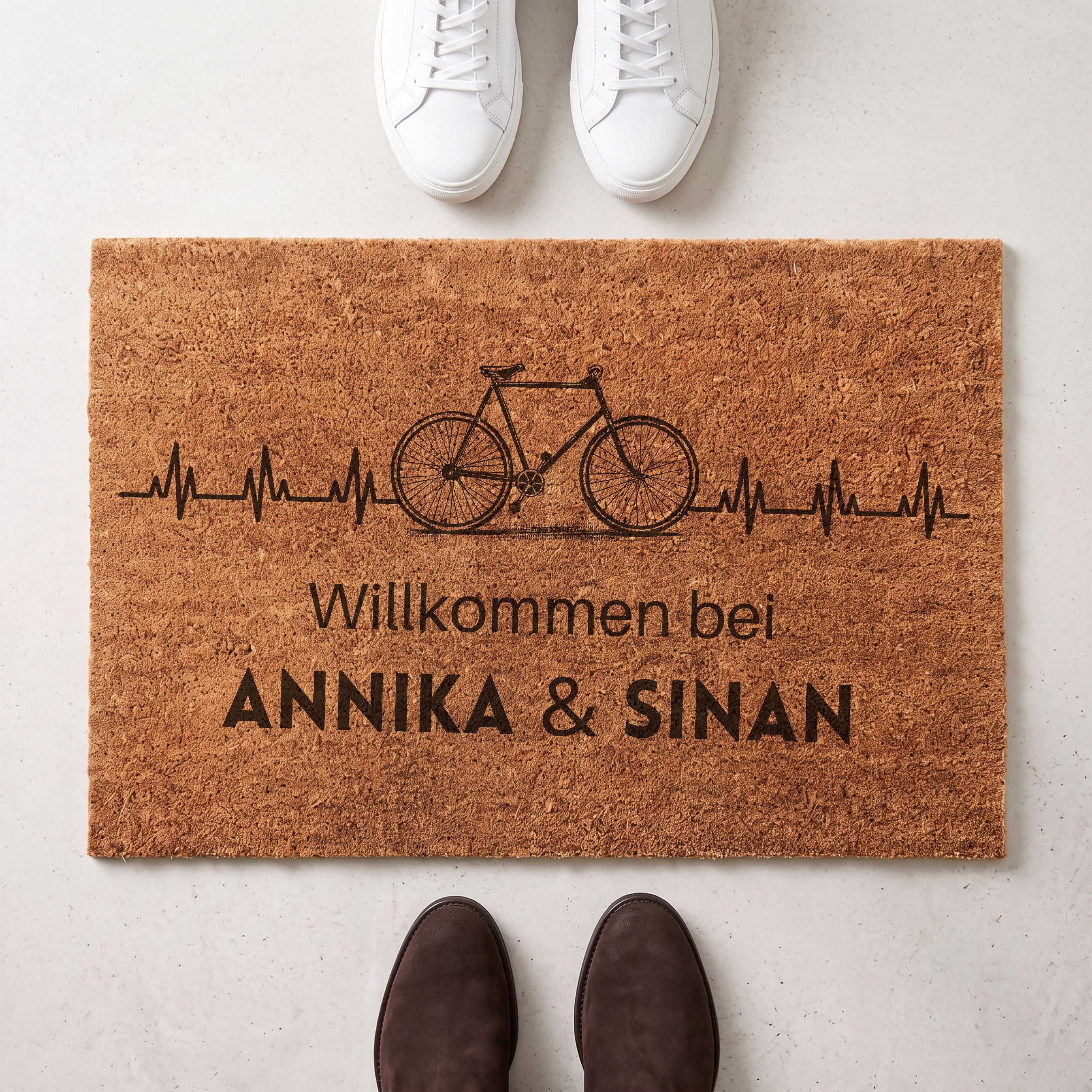 Kokos Fußmatte personalisiert - Fahrrad Herzschlag