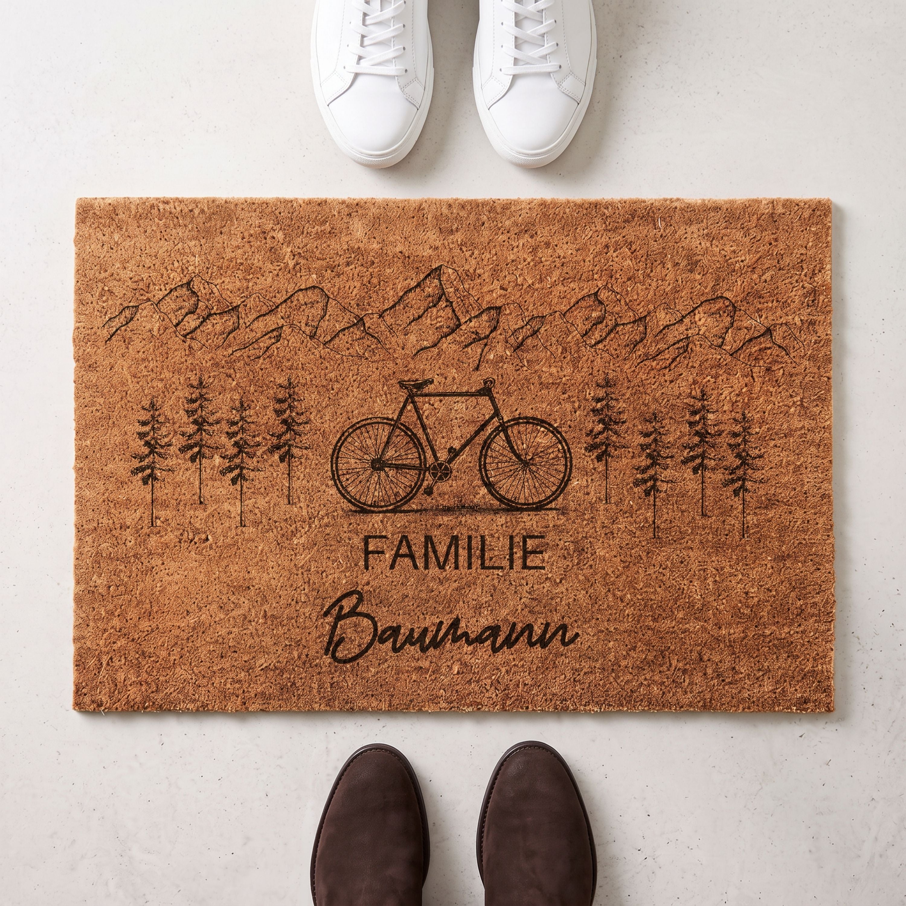 Kokos Fußmatte personalisiert - Fahrrad Berge