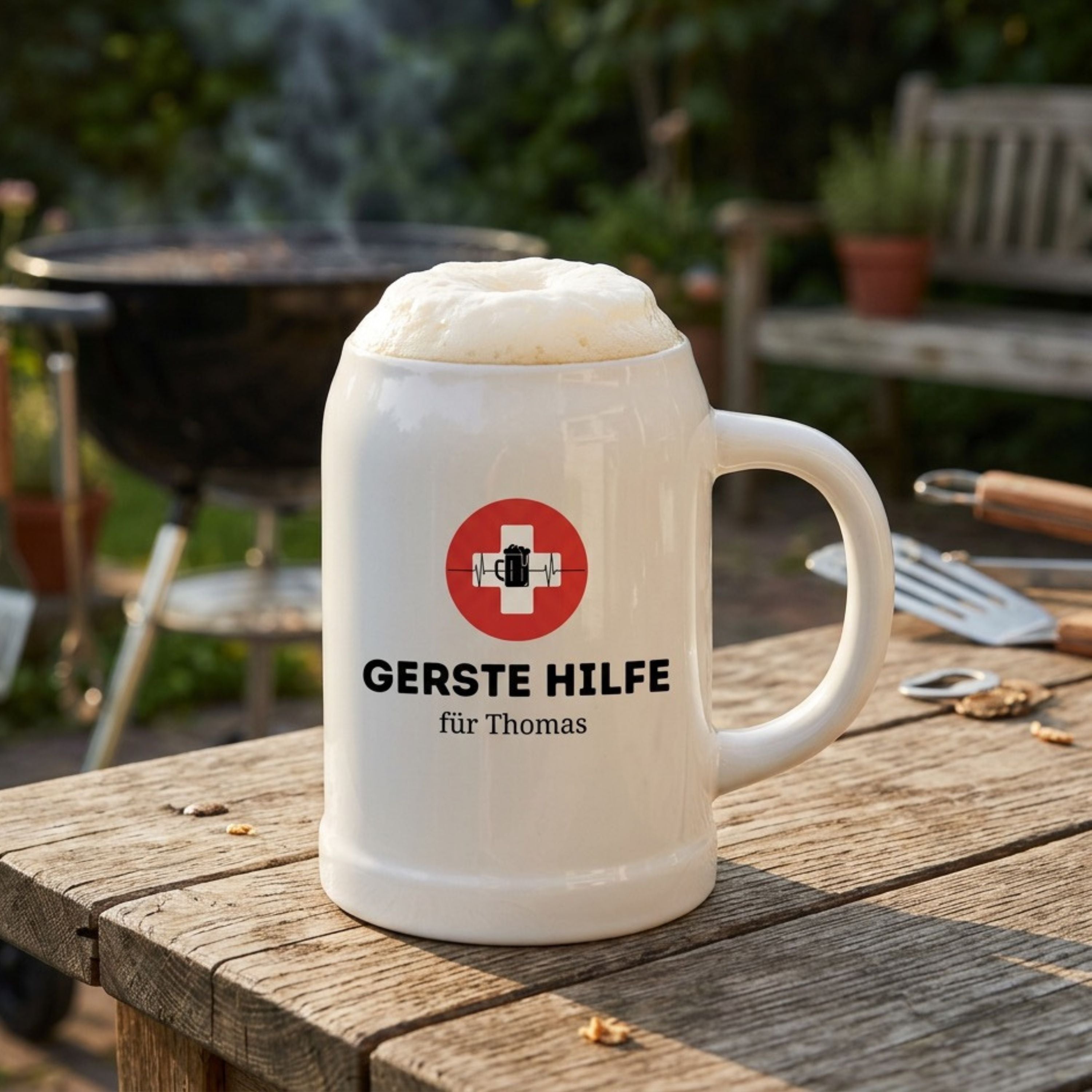 Bierkrug Keramik personalisiert - Gerste Hilfe