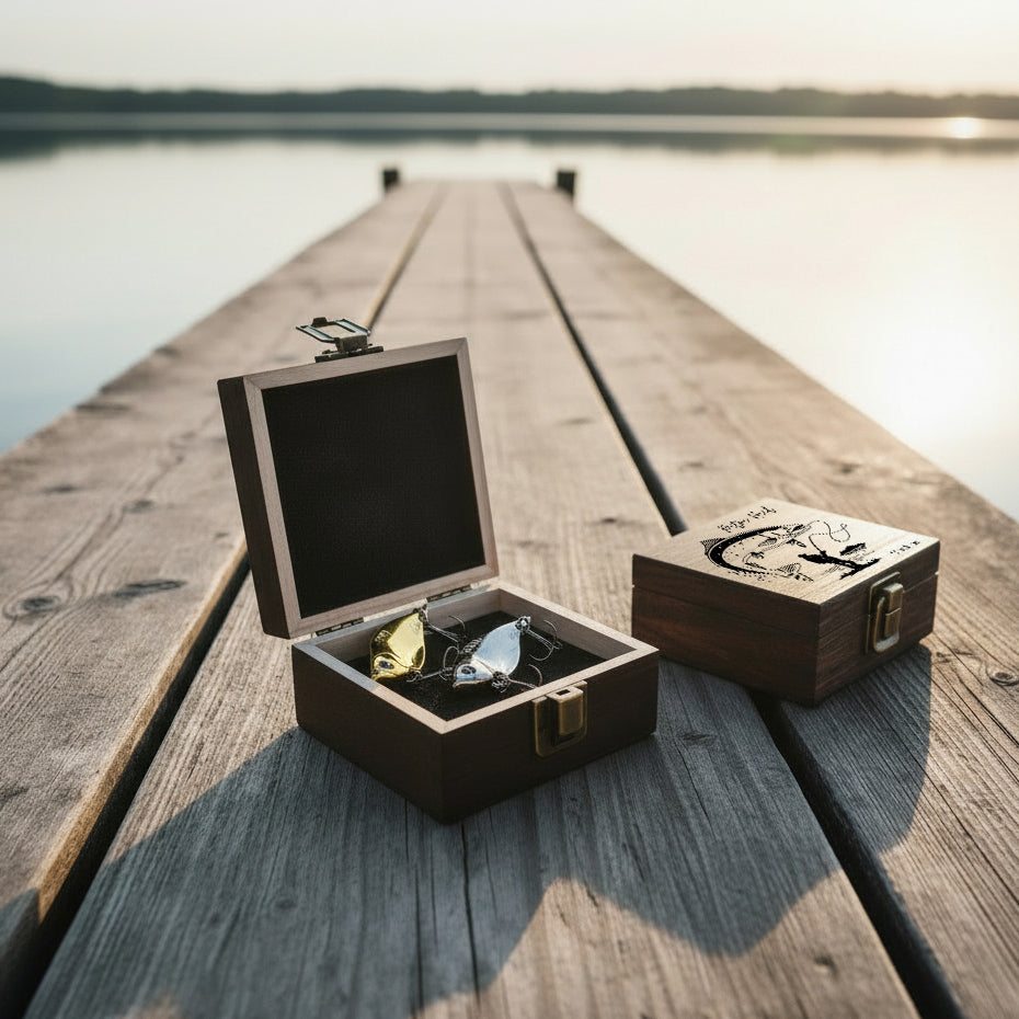 Angelbox mit Haken - Angler mit Fisch