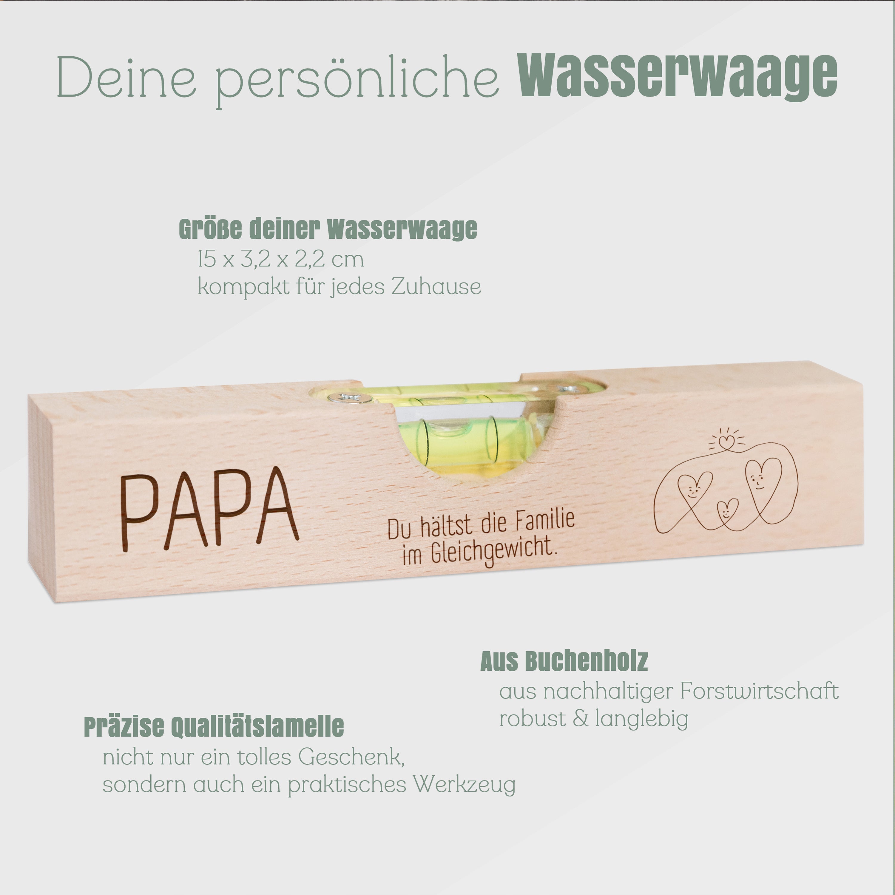 Wasserwaage Holz - Papa, du hältst die Familie im Gleichgewicht