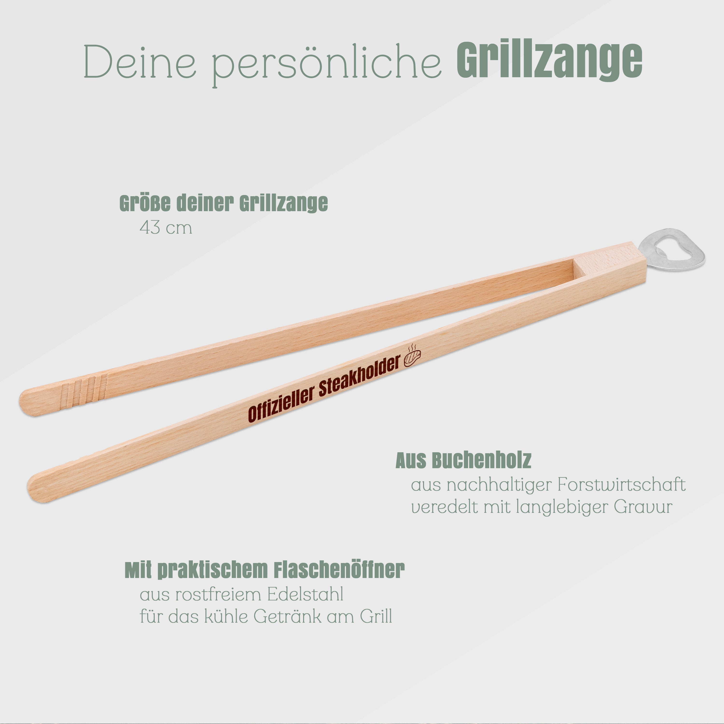 Grillzange mit Flaschenöffner - Offizieller Steakholder