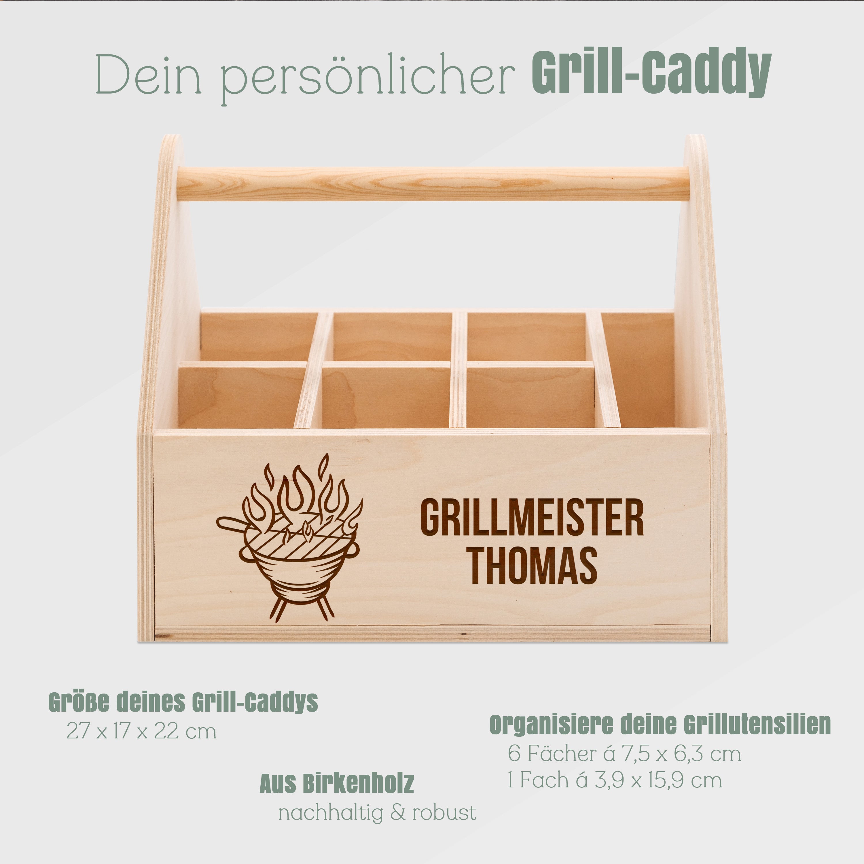 Grill-Caddy aus Holz - Grillmeister Wunschname Grill