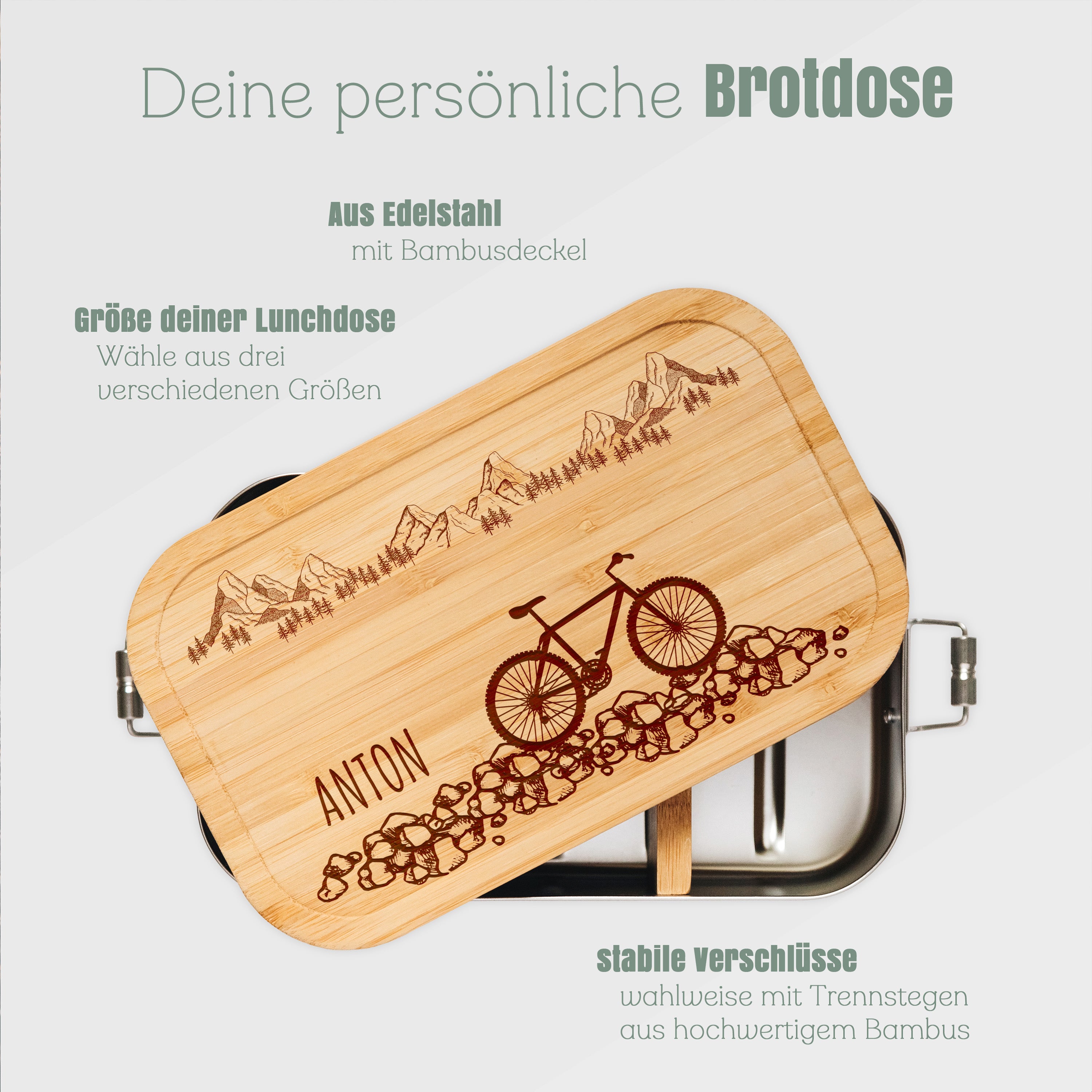 Brotdose Edelstahl - Fahrrad Kieselsteine