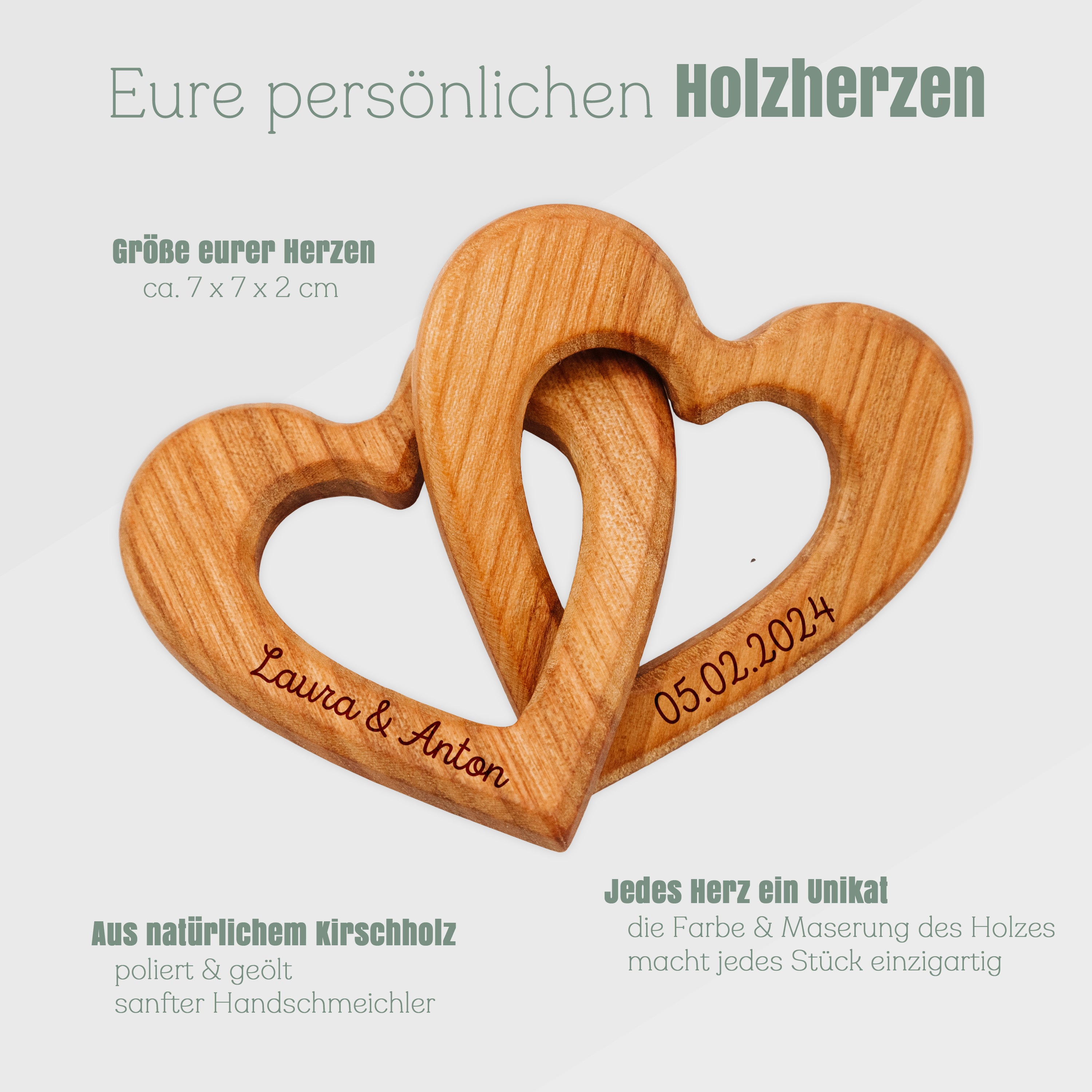 Verschlungene Herzen aus Holz