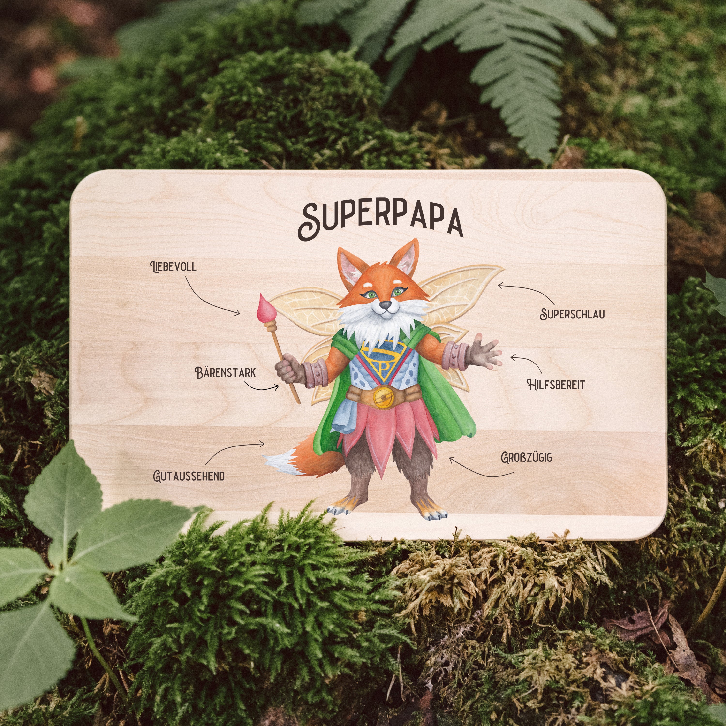 Frühstücksbrett Holz - Superpapa Fuchs