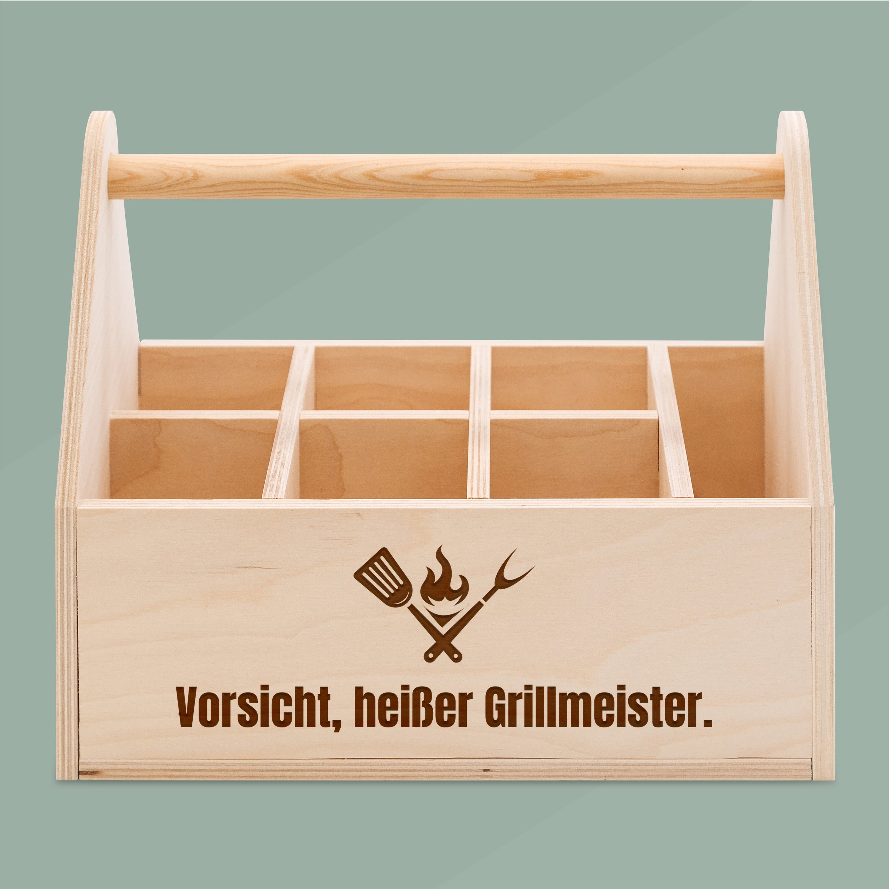 Grill-Caddy aus Holz - Vorsicht, heißer Grillmeister.