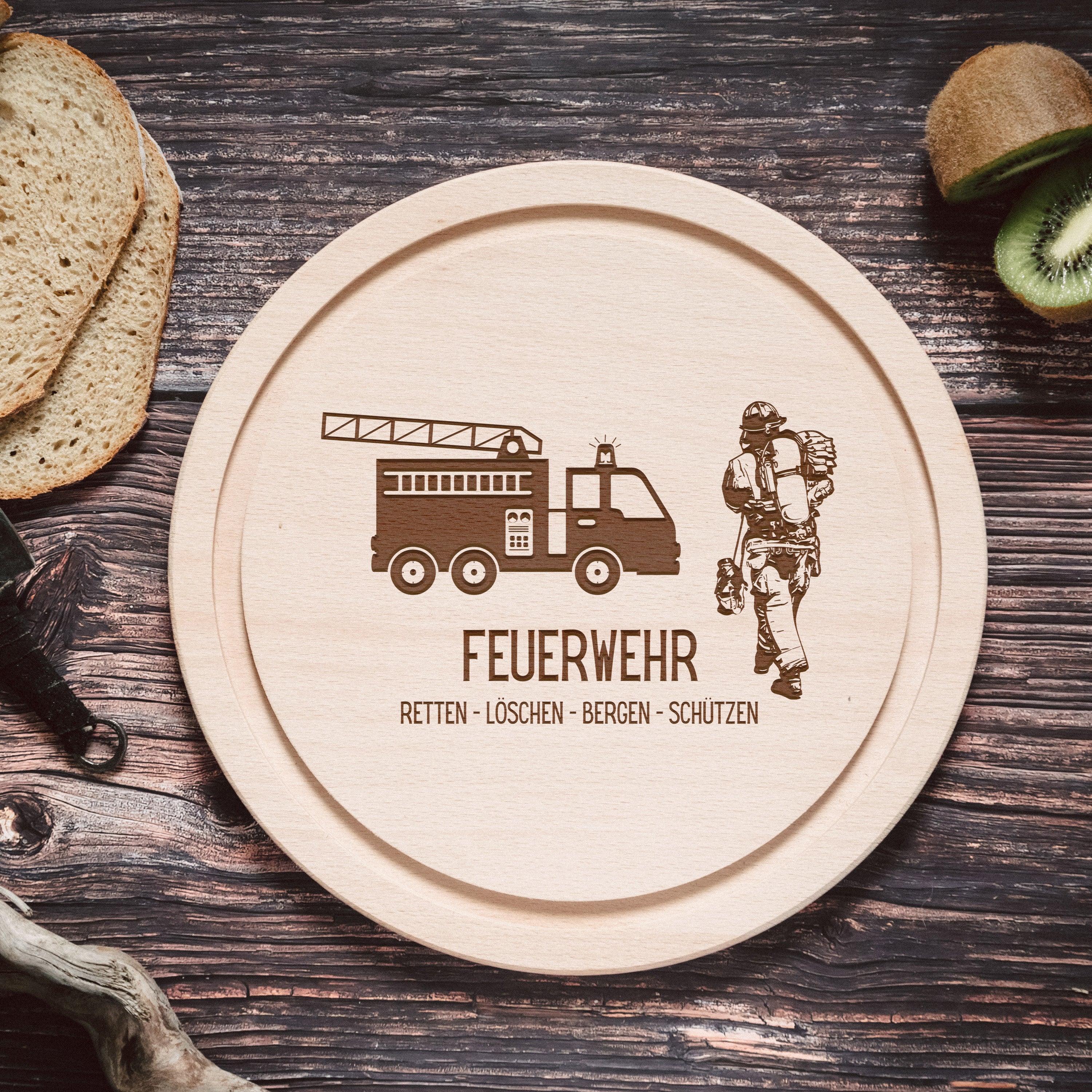 Rundes Holzbrett - Feuerwehr