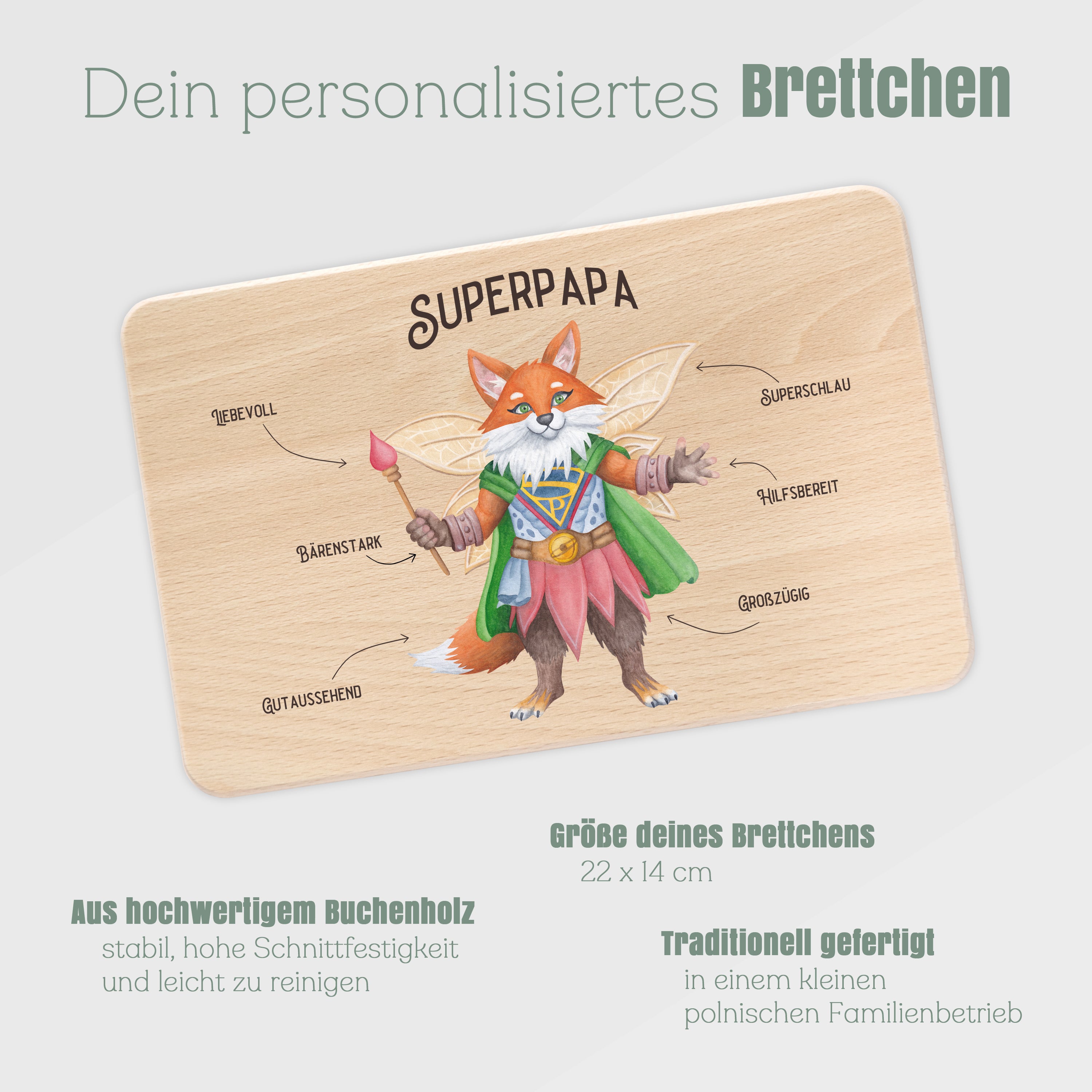 Frühstücksbrett Holz - Superpapa Fuchs